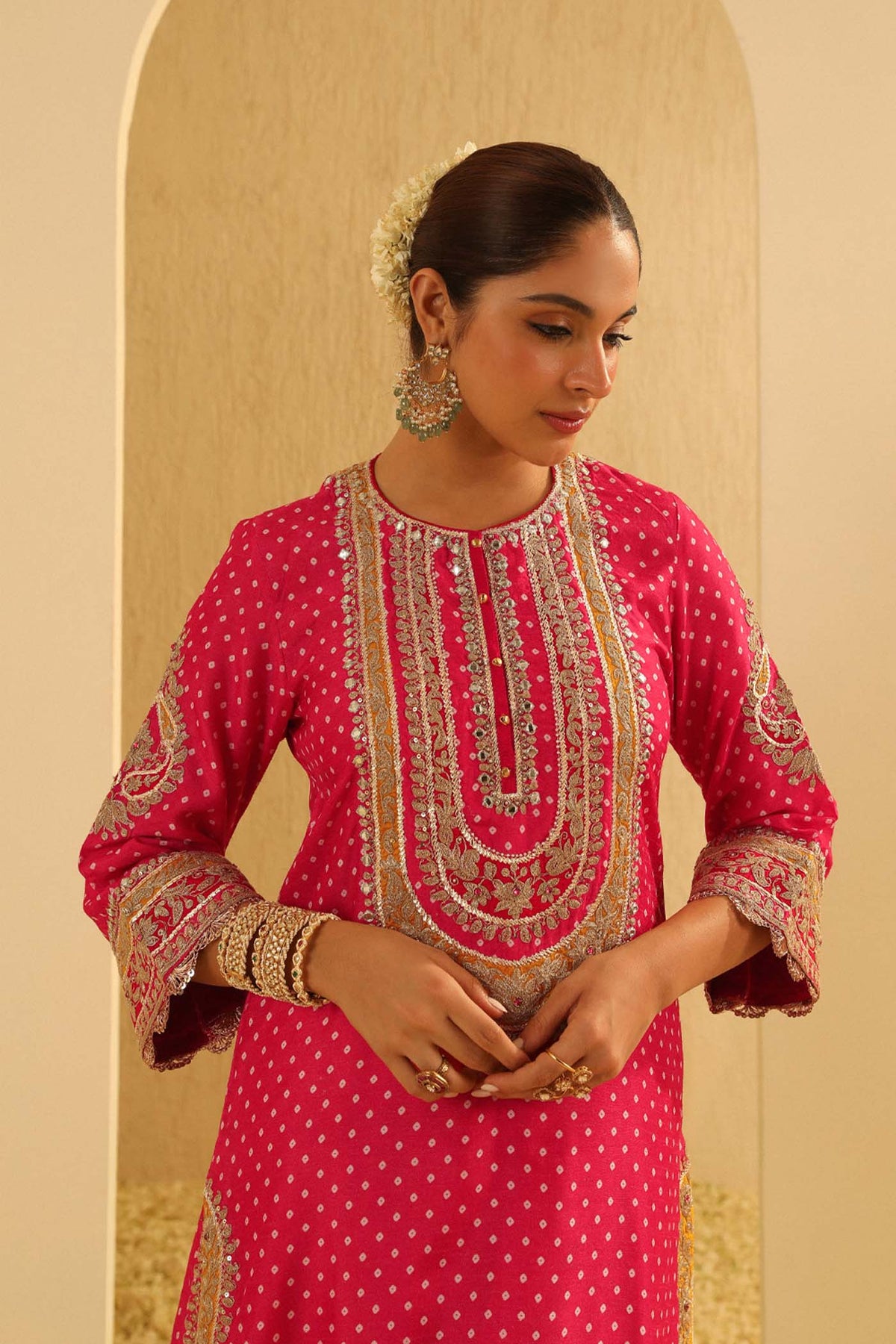 Veda - Rani Hotpink A-line Kurta with Salwar and Dupatta