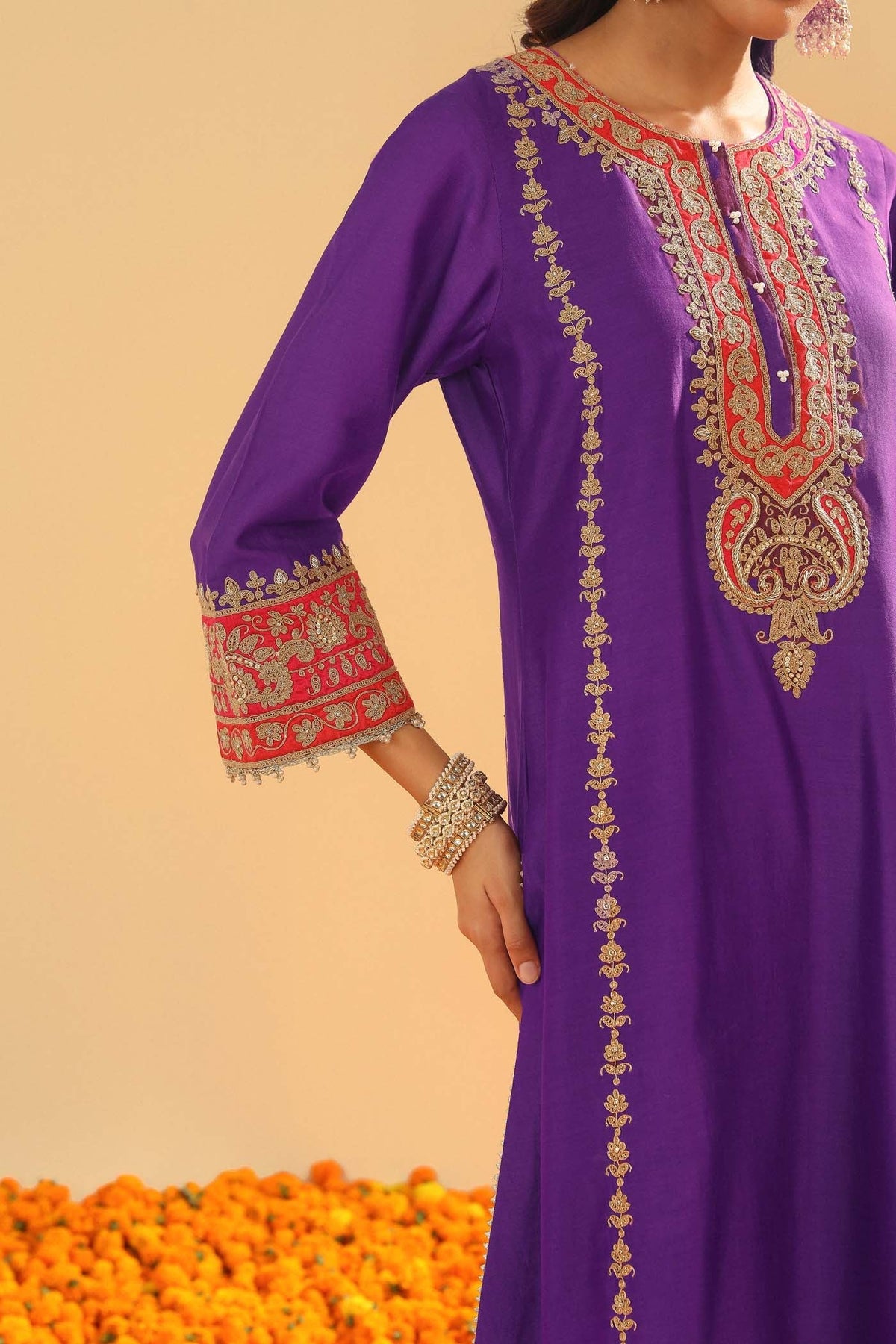 Maisha - Deep Purple Long A-line Kurta with Palazzo (Lxrts)