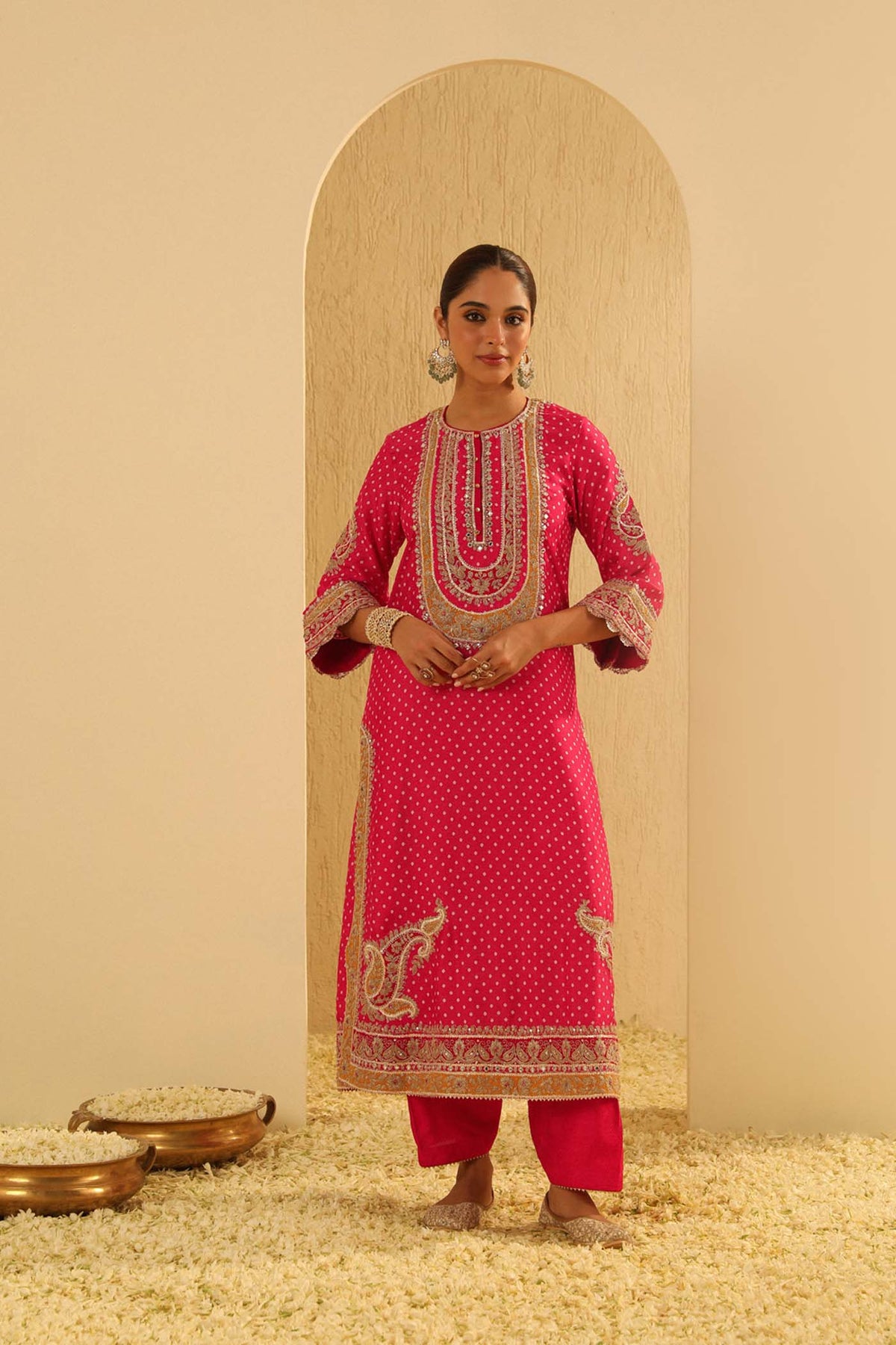 Veda - Rani Hotpink A-line Kurta with Salwar and Dupatta