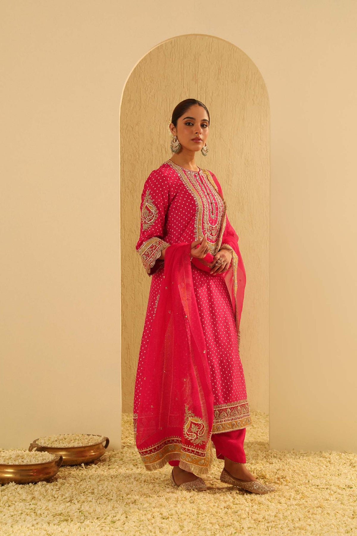 Veda - Rani Hotpink A-line Kurta with Salwar and Dupatta