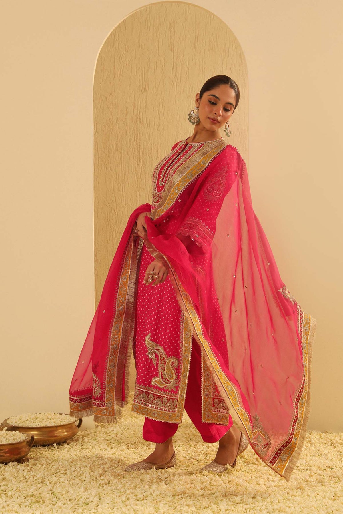 Veda - Rani Hotpink A-line Kurta with Salwar and Dupatta