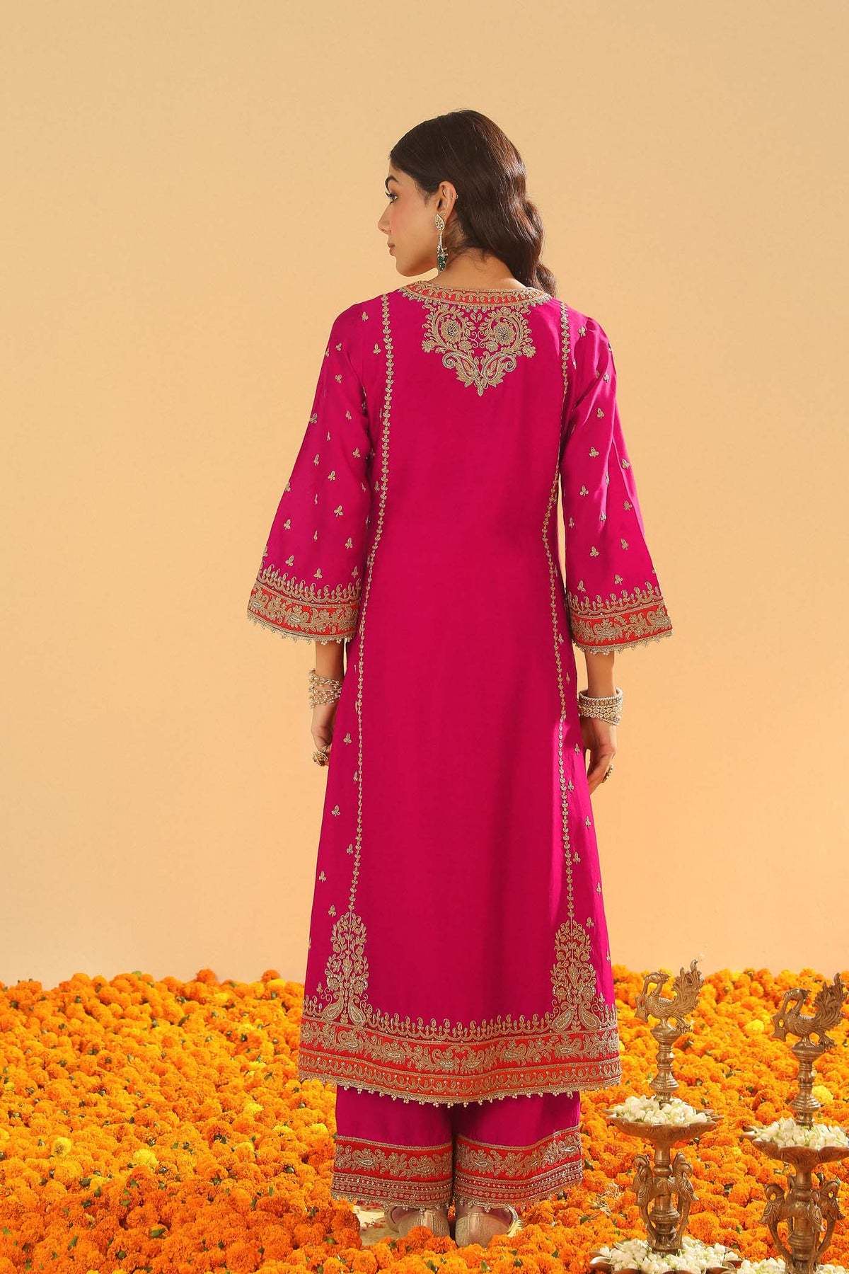 Aamish - Rani Hotpink Long A-line Kurta with Palazzo