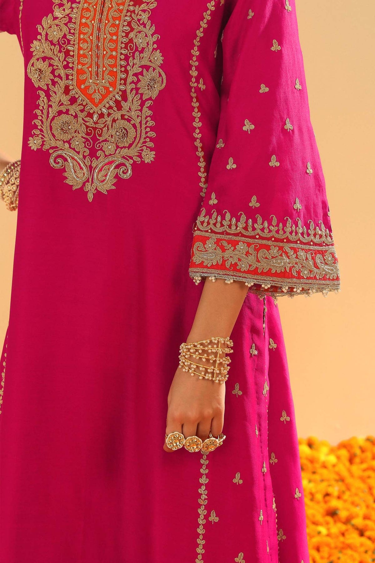 Shweta Sachdev In Aamish - Rani Hotpink Long A-line Kurta with Palazzo