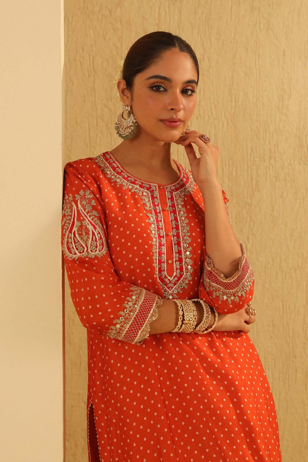 Hoorain - Orange Kurta with Sharara and Dupatta