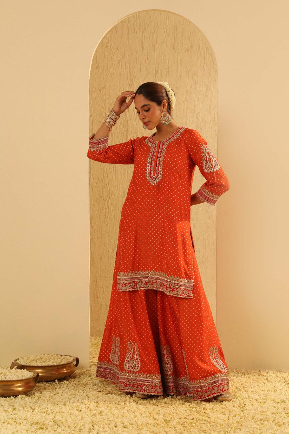 Hoorain - Orange Kurta with Sharara and Dupatta