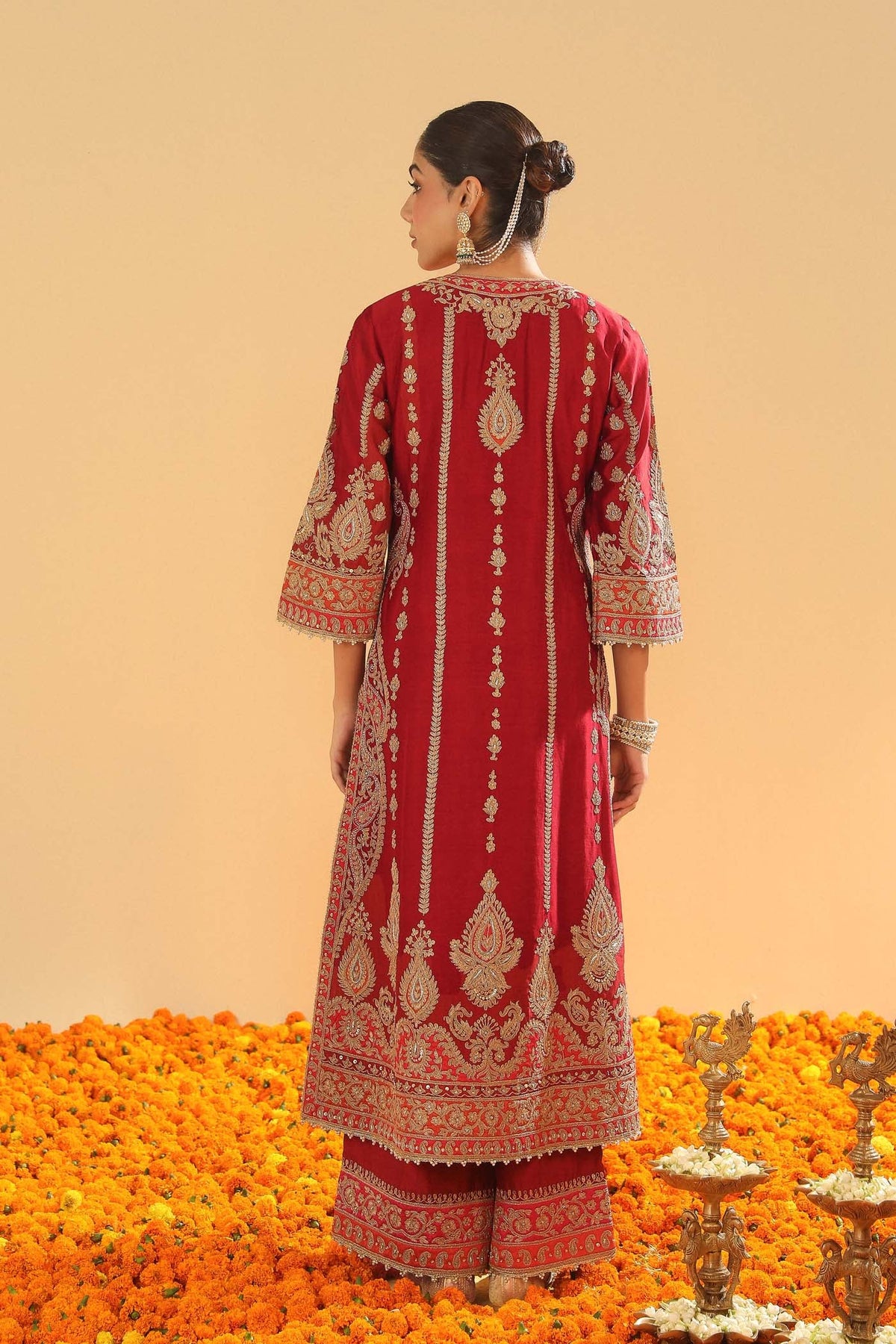 Maneet Bedi In Rua - Deep Red Long A-line Kurta with Palazzo