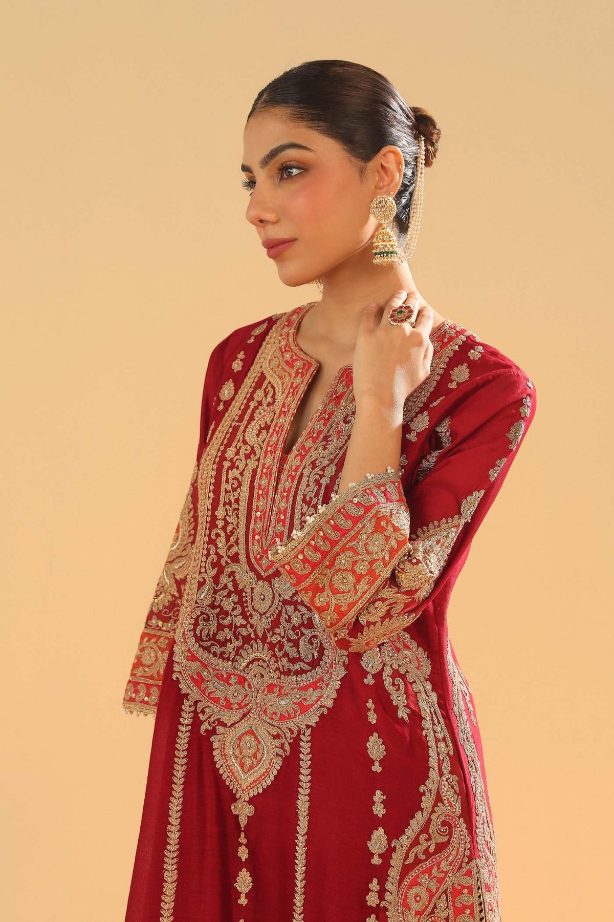 Maneet Bedi In Rua - Deep Red Long A-line Kurta with Palazzo