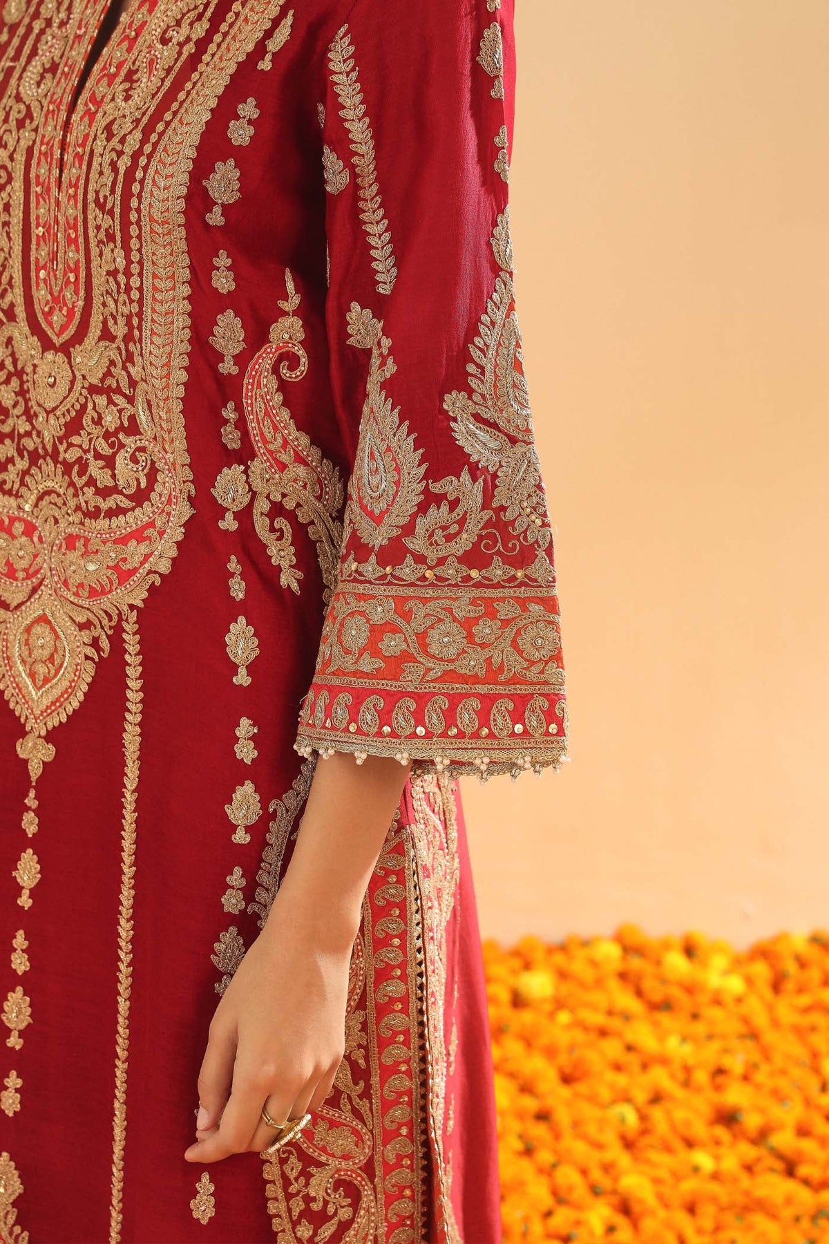 Maneet Bedi In Rua - Deep Red Long A-line Kurta with Palazzo