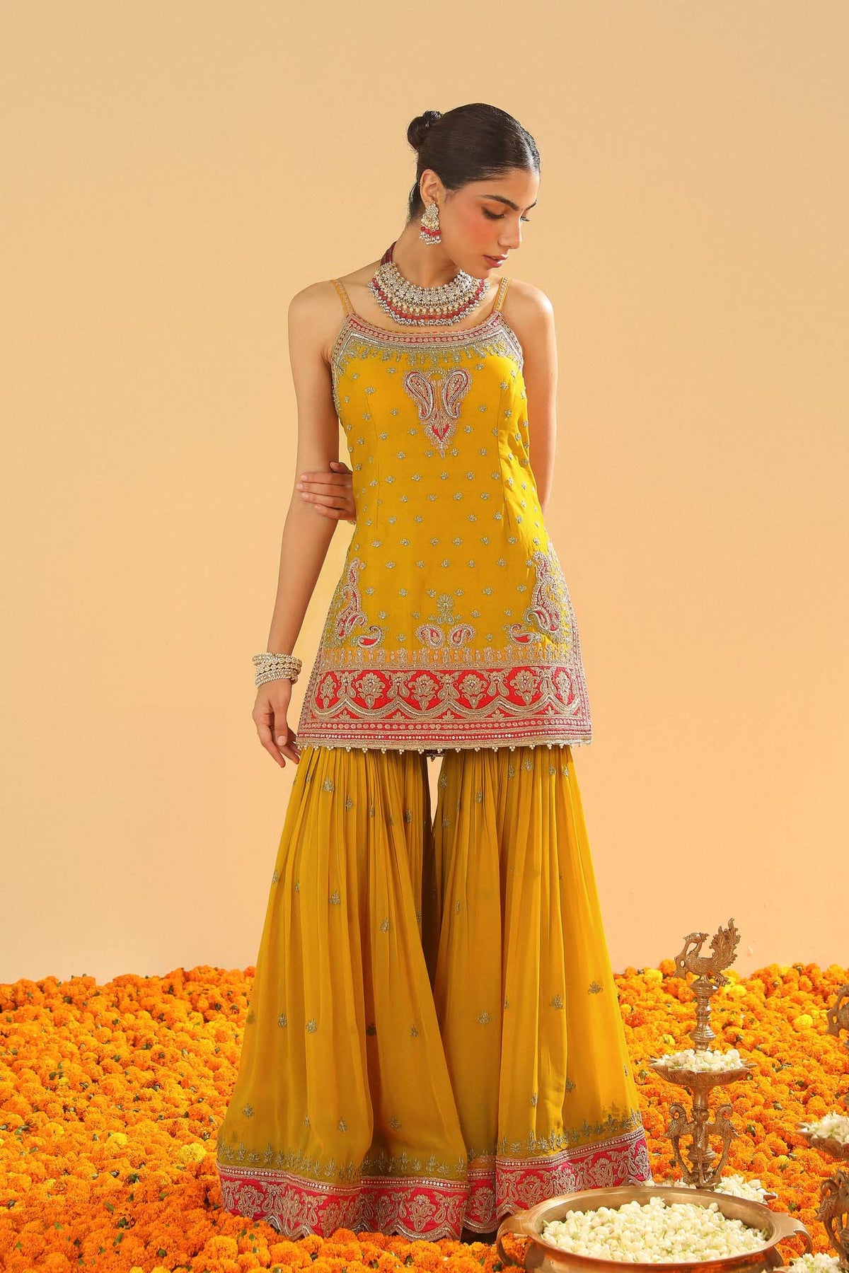 Kriti Sanon in Mehan - Heirloom Mustard Short Kurta with Garara
