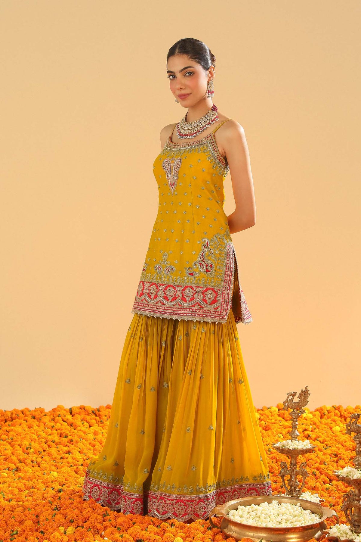 Kriti Sanon in Mehan - Heirloom Mustard Short Kurta with Garara