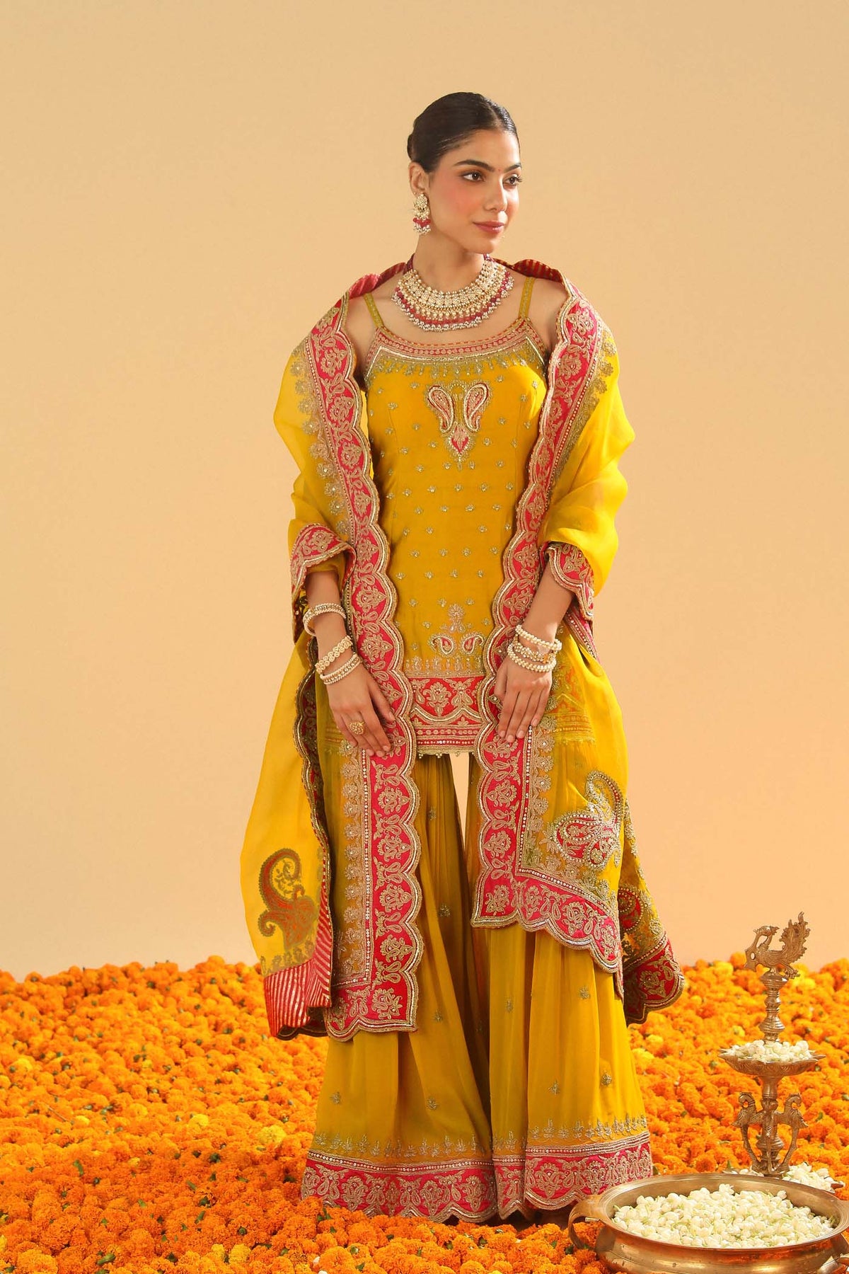 Kriti Sanon in Mehan - Heirloom Mustard Short Kurta with Garara