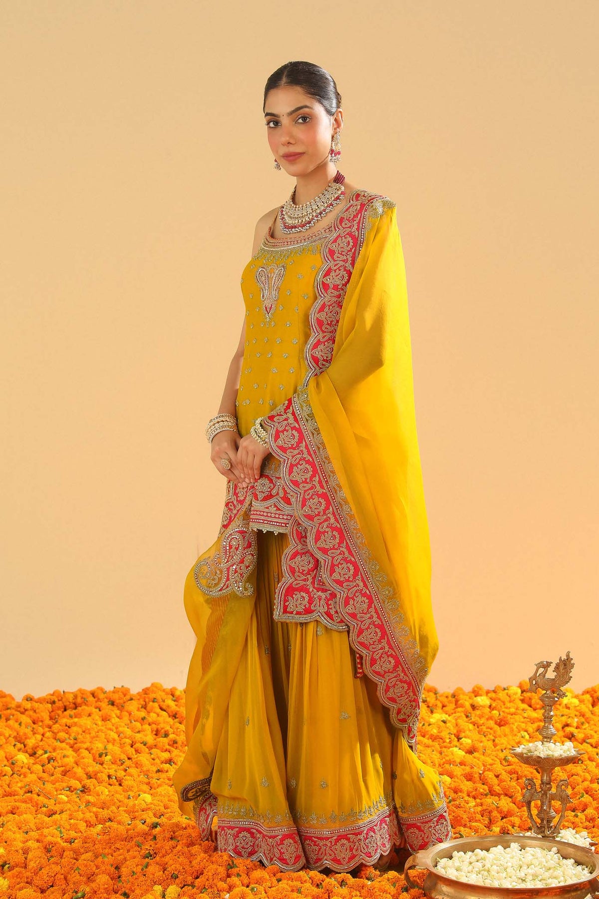 Mehan - Heirloom Mustard Short Kurta with Garara