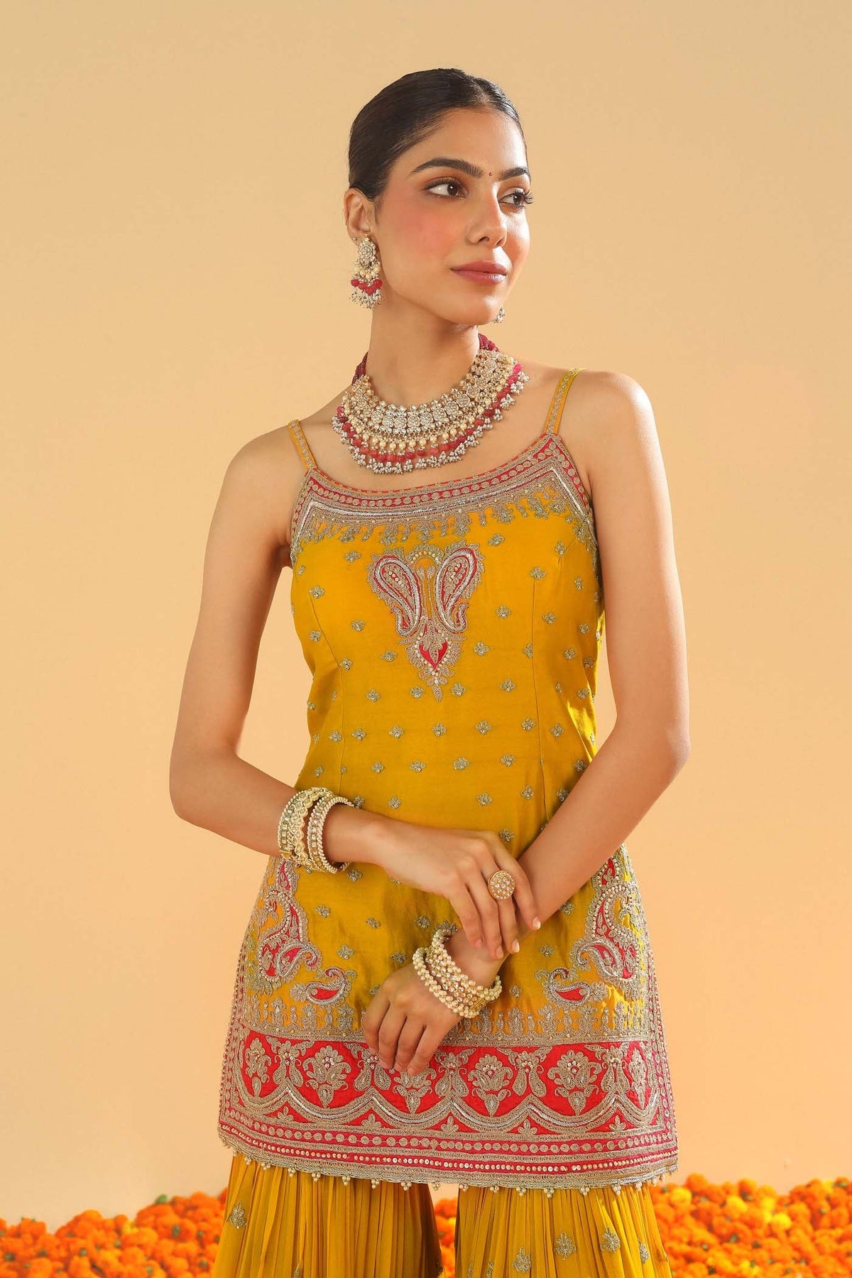 Kriti Sanon in Mehan - Heirloom Mustard Short Kurta with Garara