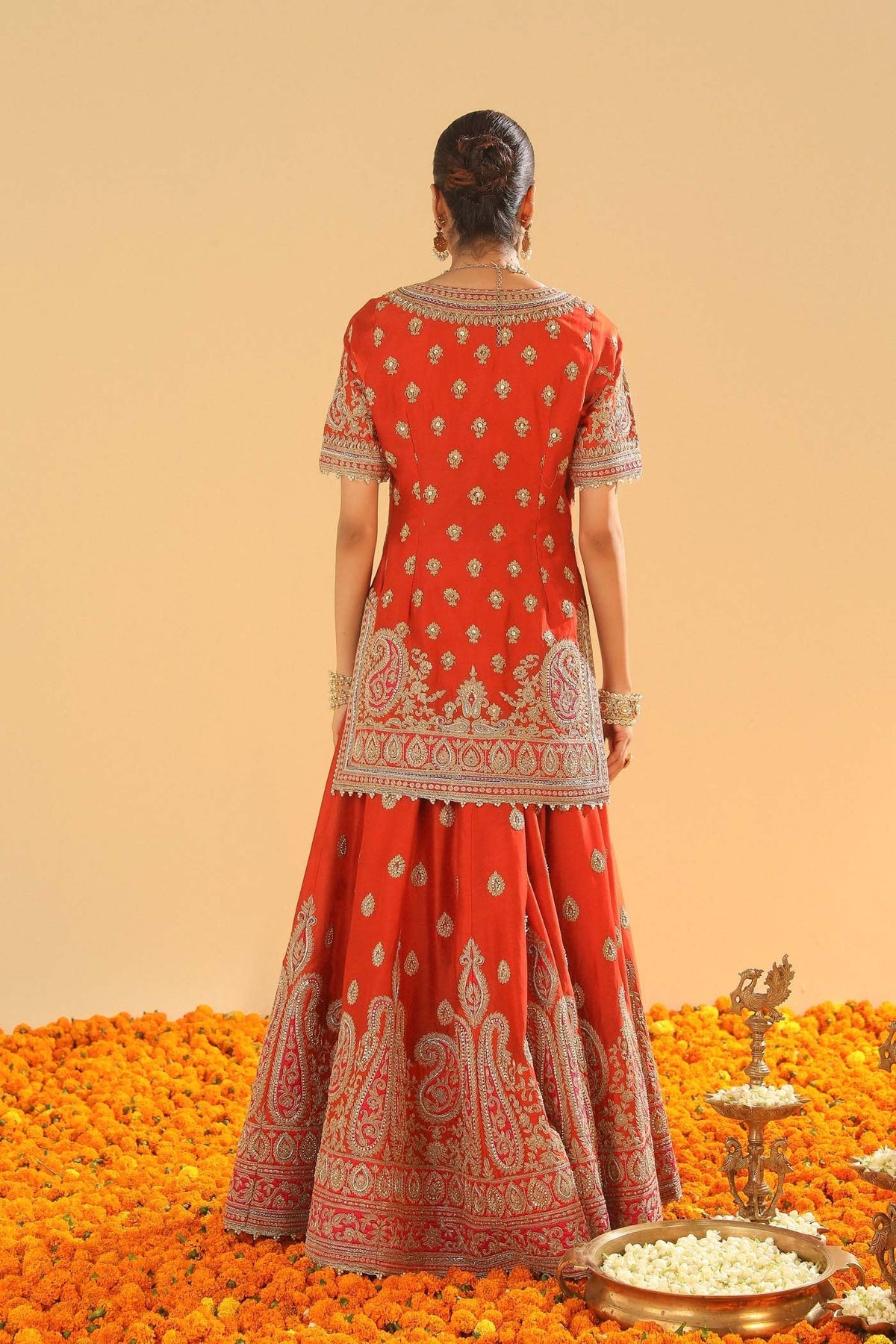 Shazfa - Burnt Orange Short Kurta with Sharara (Lxrts)
