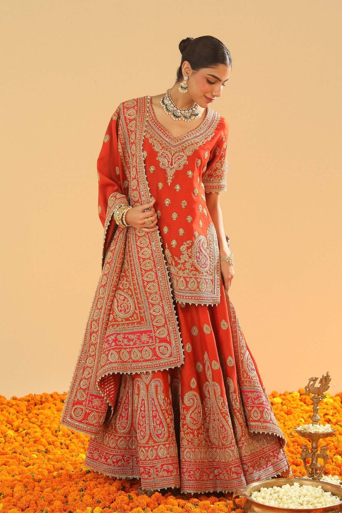 Shazfa - Burnt Orange Short Kurta with Sharara (Lxrts)