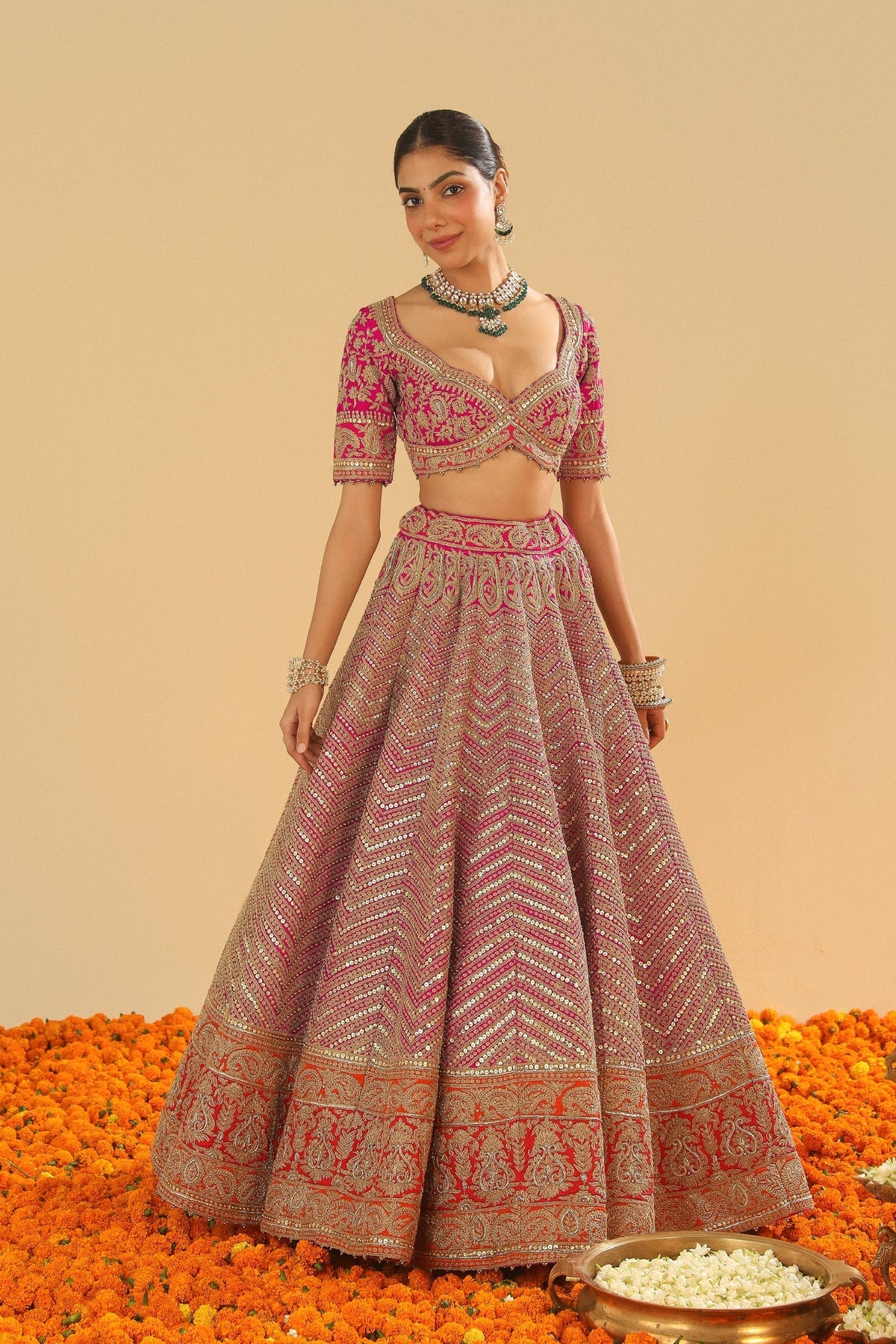 Anahira - Rani Hotpink Blouse with Lehenga and Dupatta (Lxrts)
