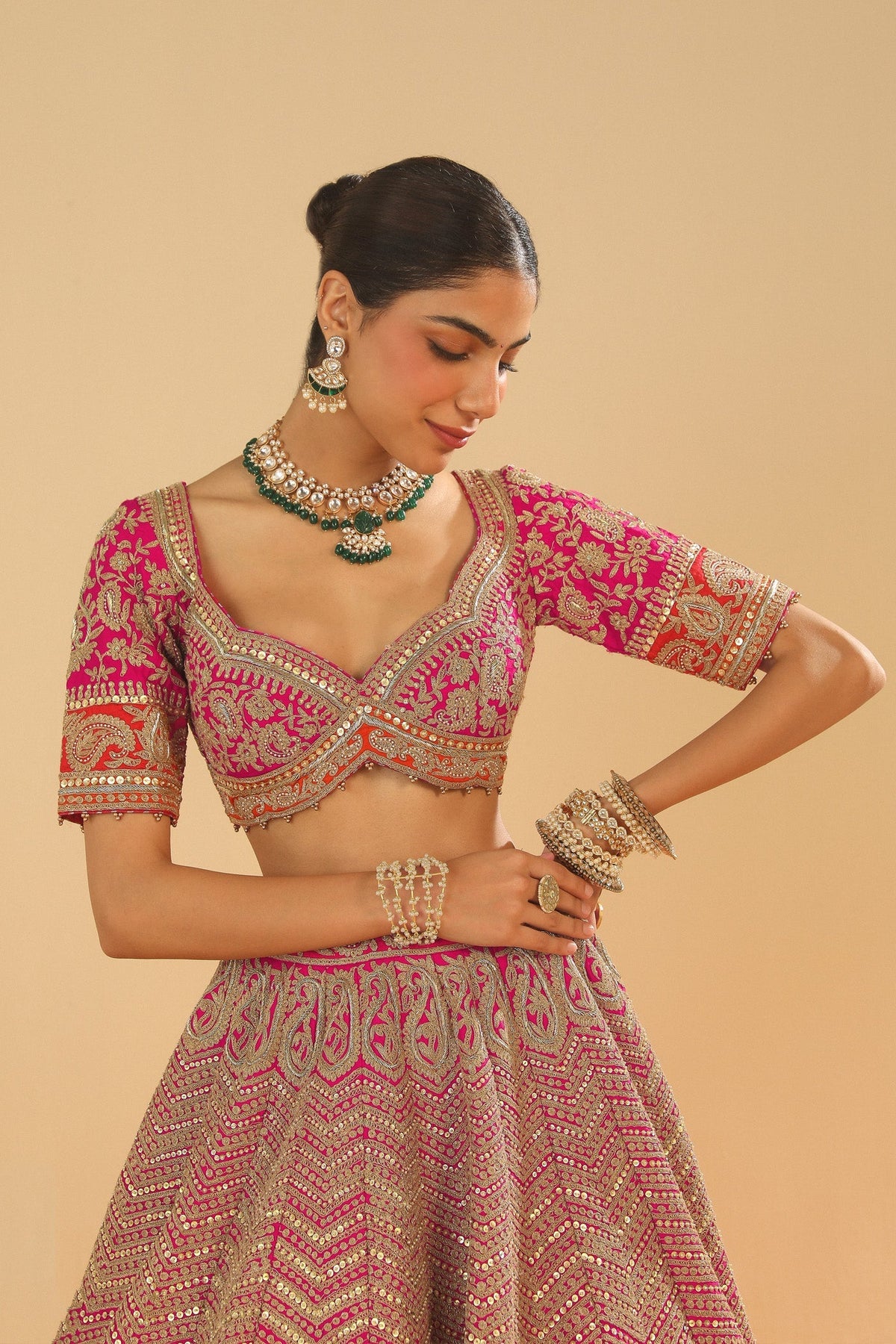 Anahira - Rani Hotpink Blouse with Lehenga and Dupatta (Lxrts)