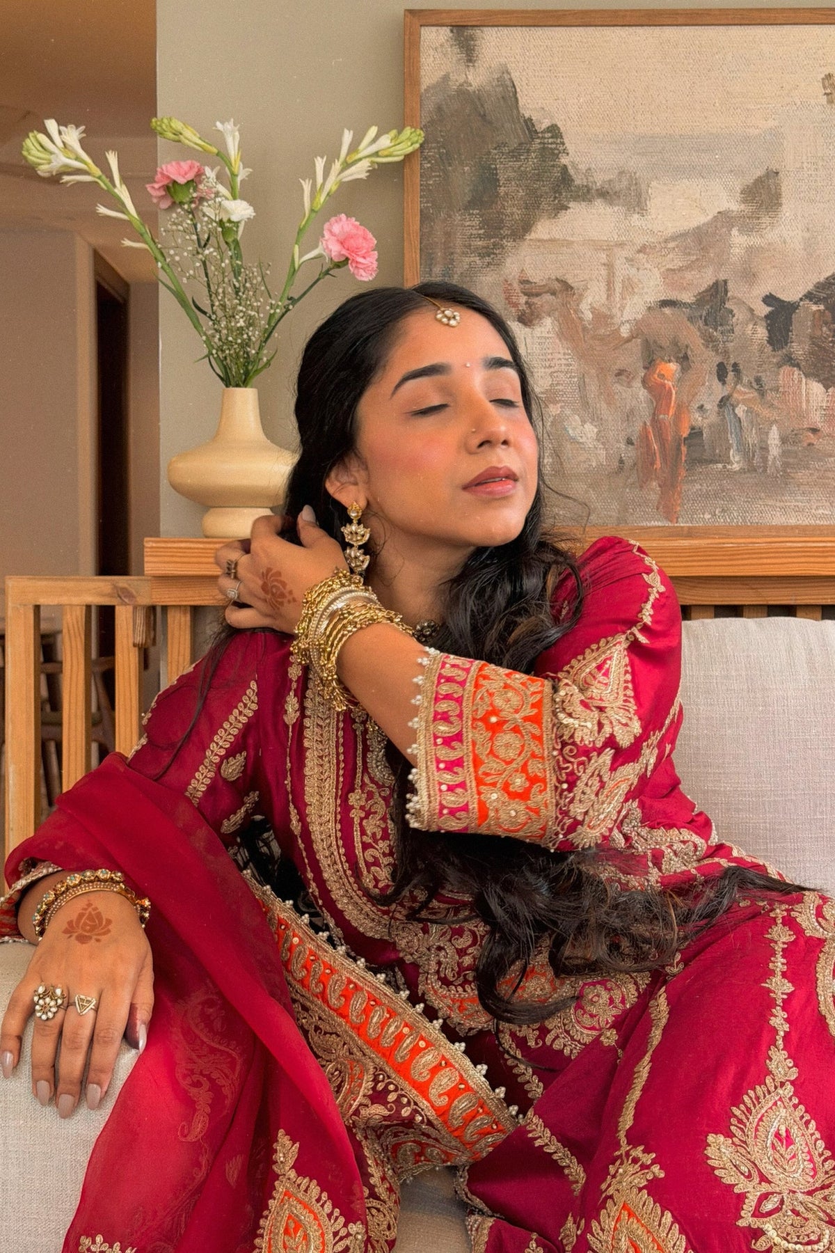 Maneet Bedi In Rua - Deep Red Long A-line Kurta with Palazzo