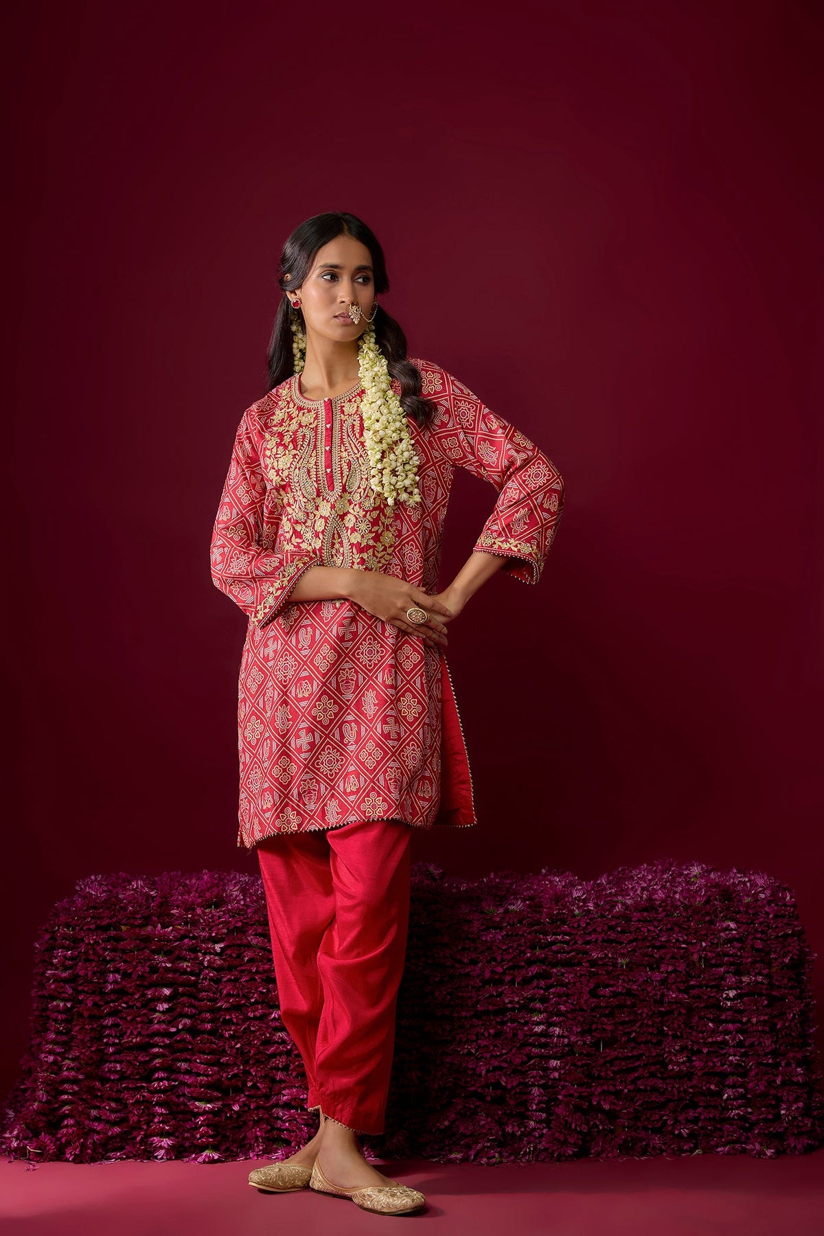 Nadia - Deep Red Short Kurta With Salwar