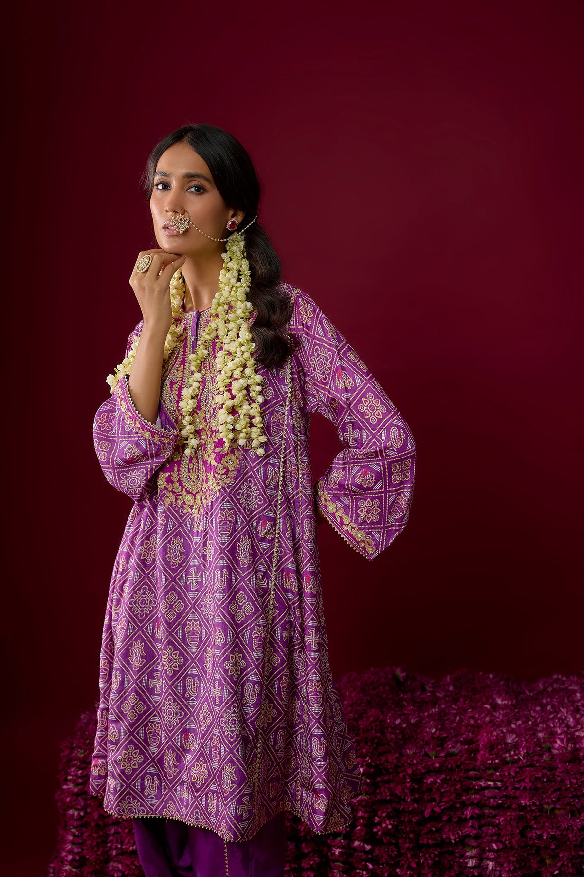 Nadia - Deep Purple Short Chauga With Salwar