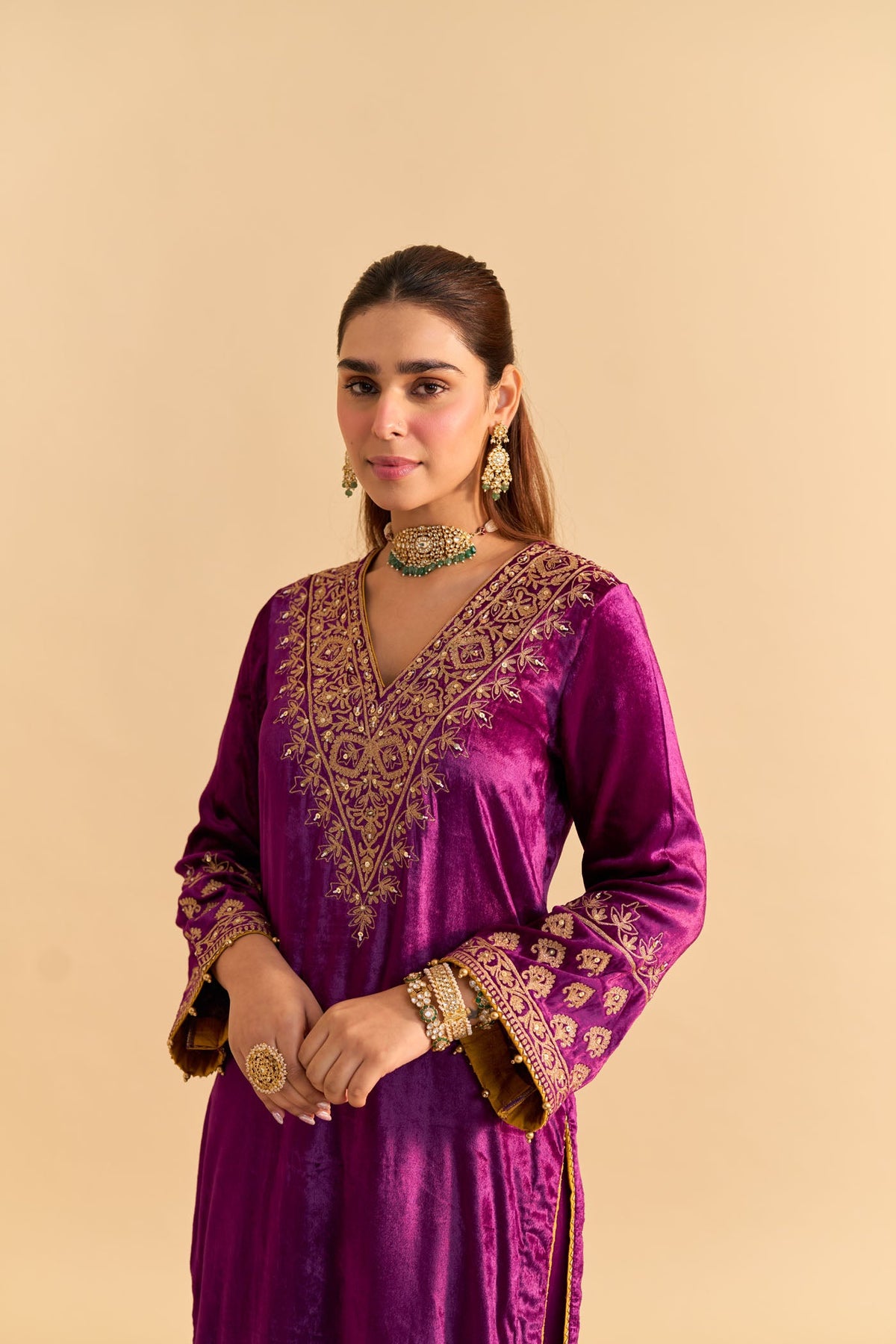 Mehel Kejriwal In Aynaz - Silk Velvet Deep Purple Kurta with Salwar