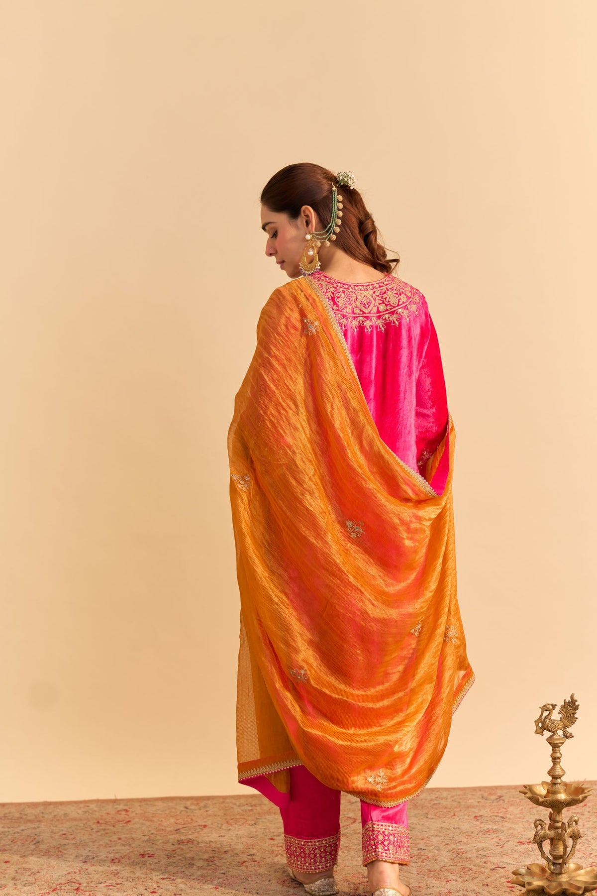 Aynaz - Silk Velvet Rani Hotpink Kurta with Salwar