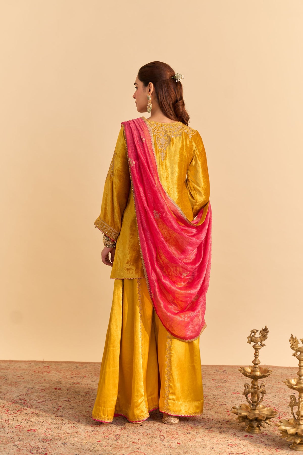 Arpita Gupta In Aroob - Silk Velvet Heirloom Mustard Kurta with Sharara and Dupatta