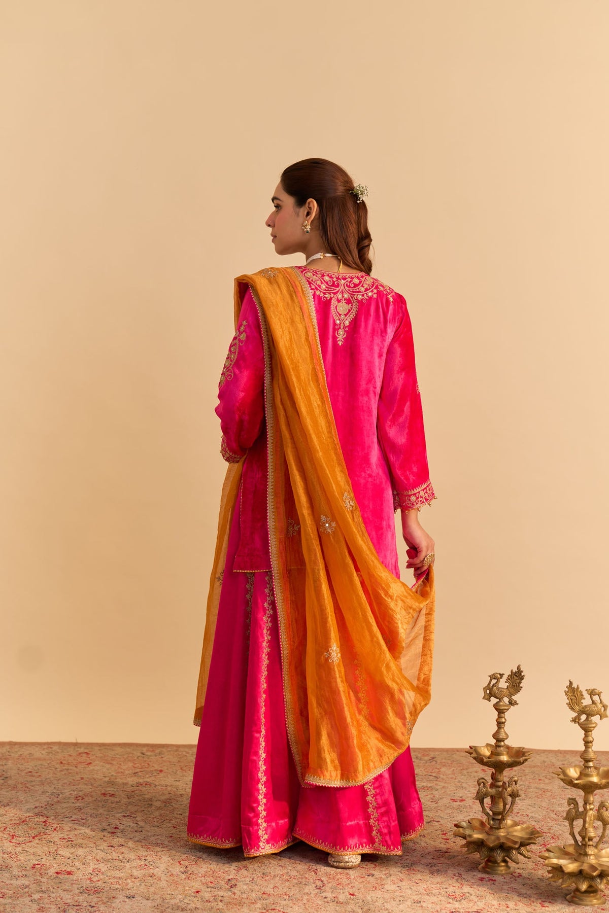 Mehel Kejriwal In Aroob - Silk Velvet Rani Hotpink Kurta with Sharara and Dupatta