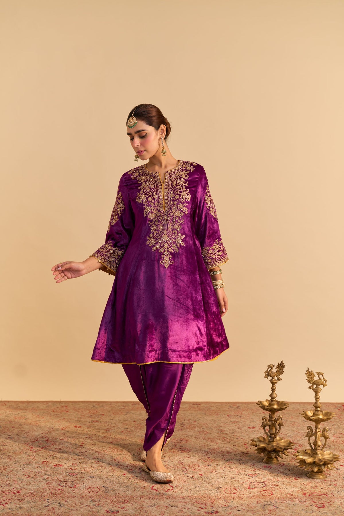 Suhana Nanda In Eira - Silk Velvet Deep Purple A-line Kurta with Dhoti