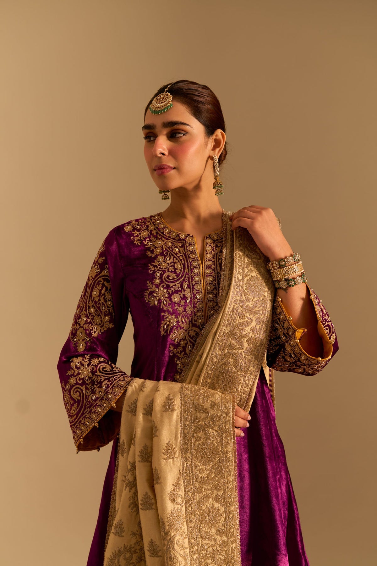 Suhana Nanda In Eira - Silk Velvet Deep Purple A-line Kurta with Dhoti