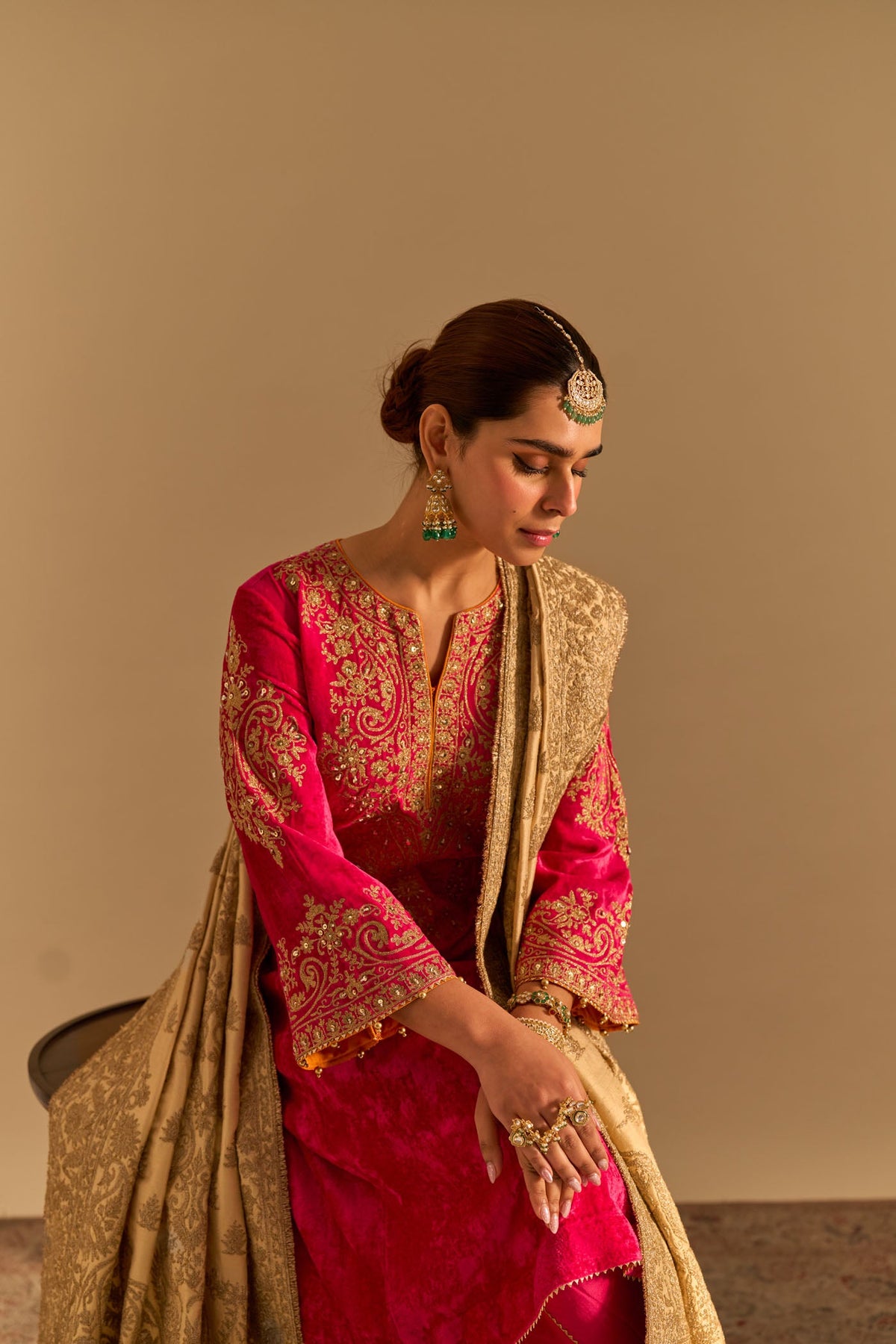 Eira - Silk Velvet Rani Hotpink A-line Kurta with Dhoti