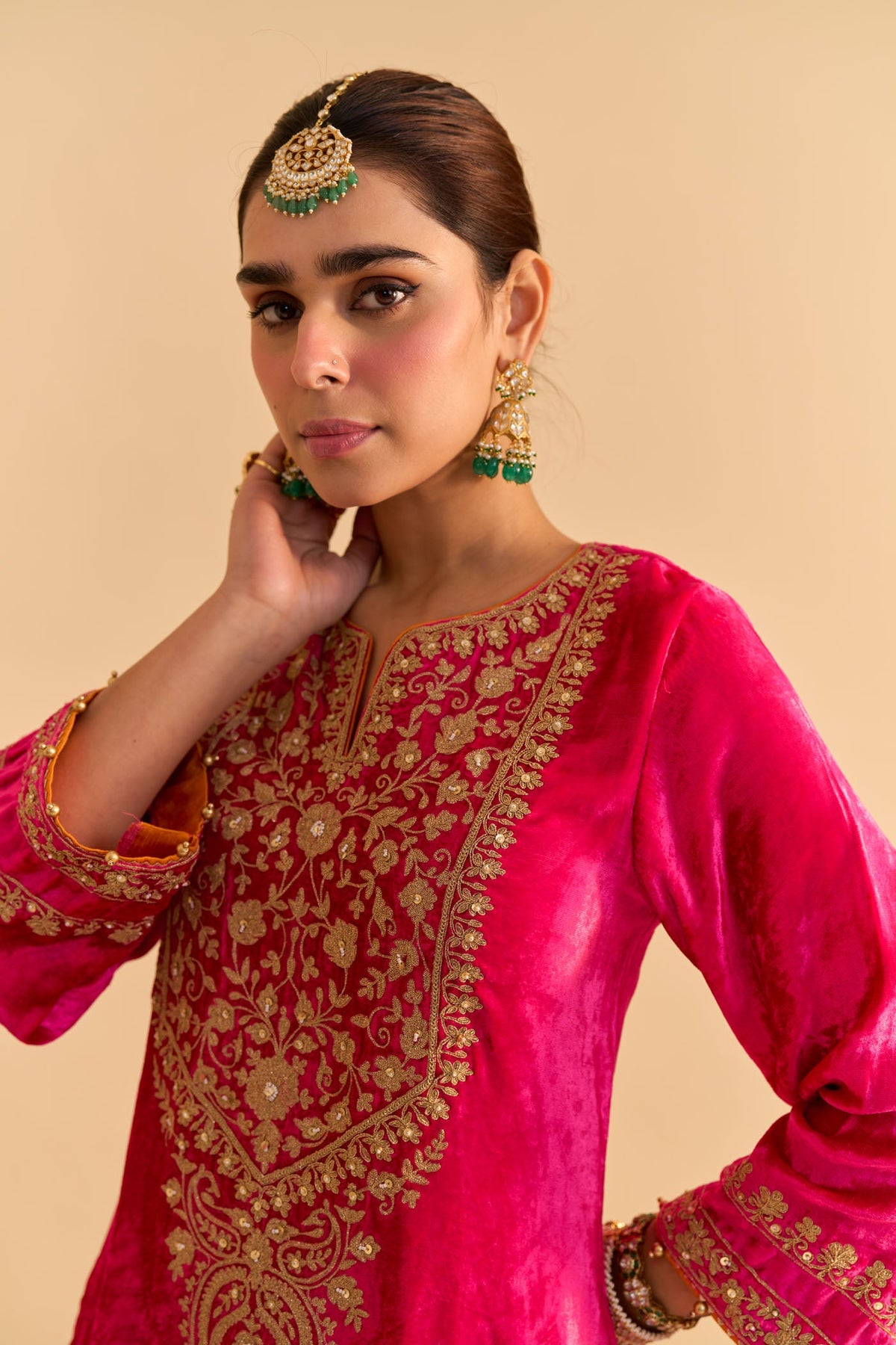Fareeha Silk Velvet Hotpink Long Kurta with salwar