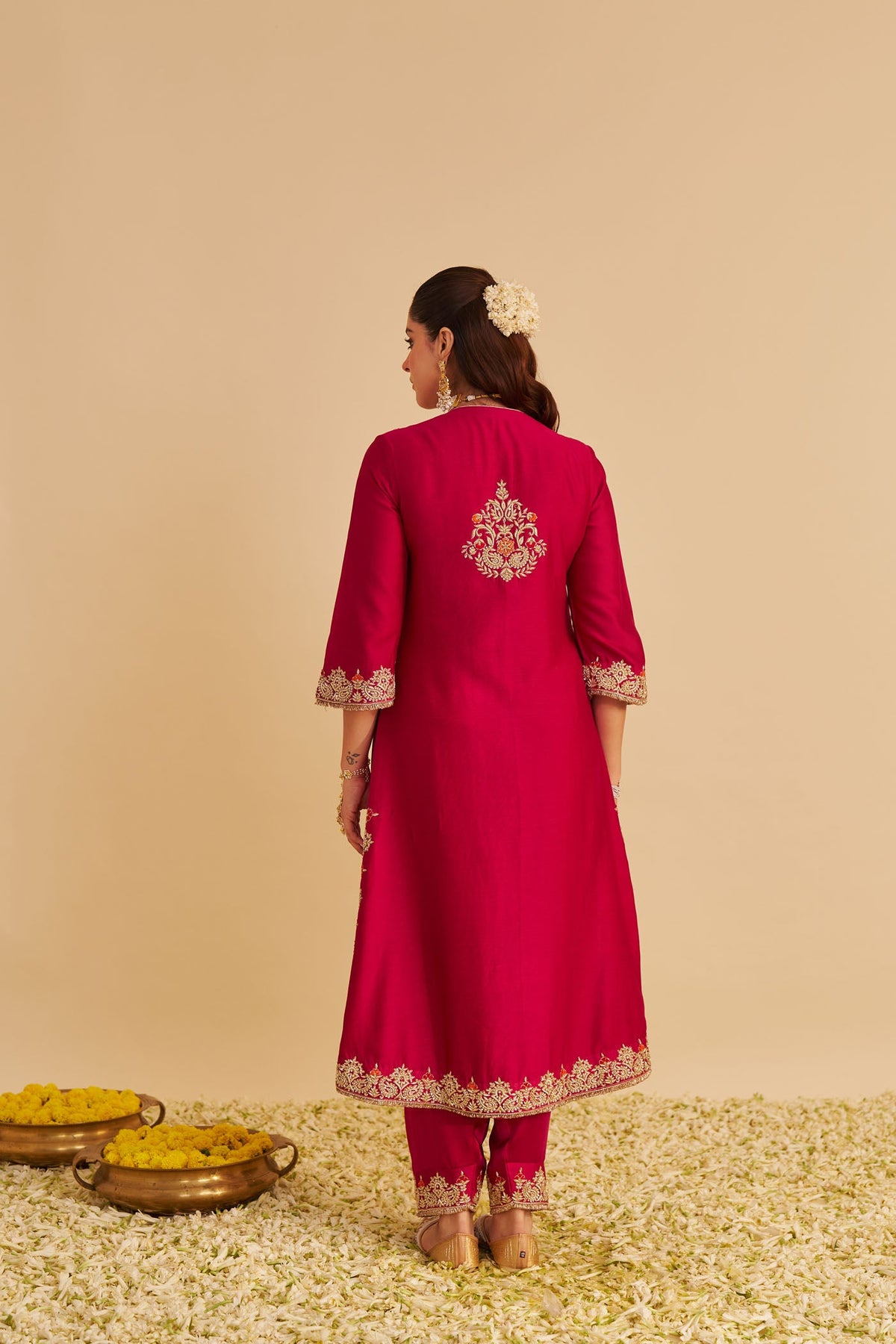 Areefa - Dabka Zardozi Embroidered Rich Banarasi Rani Hotpink Suit & Salwar