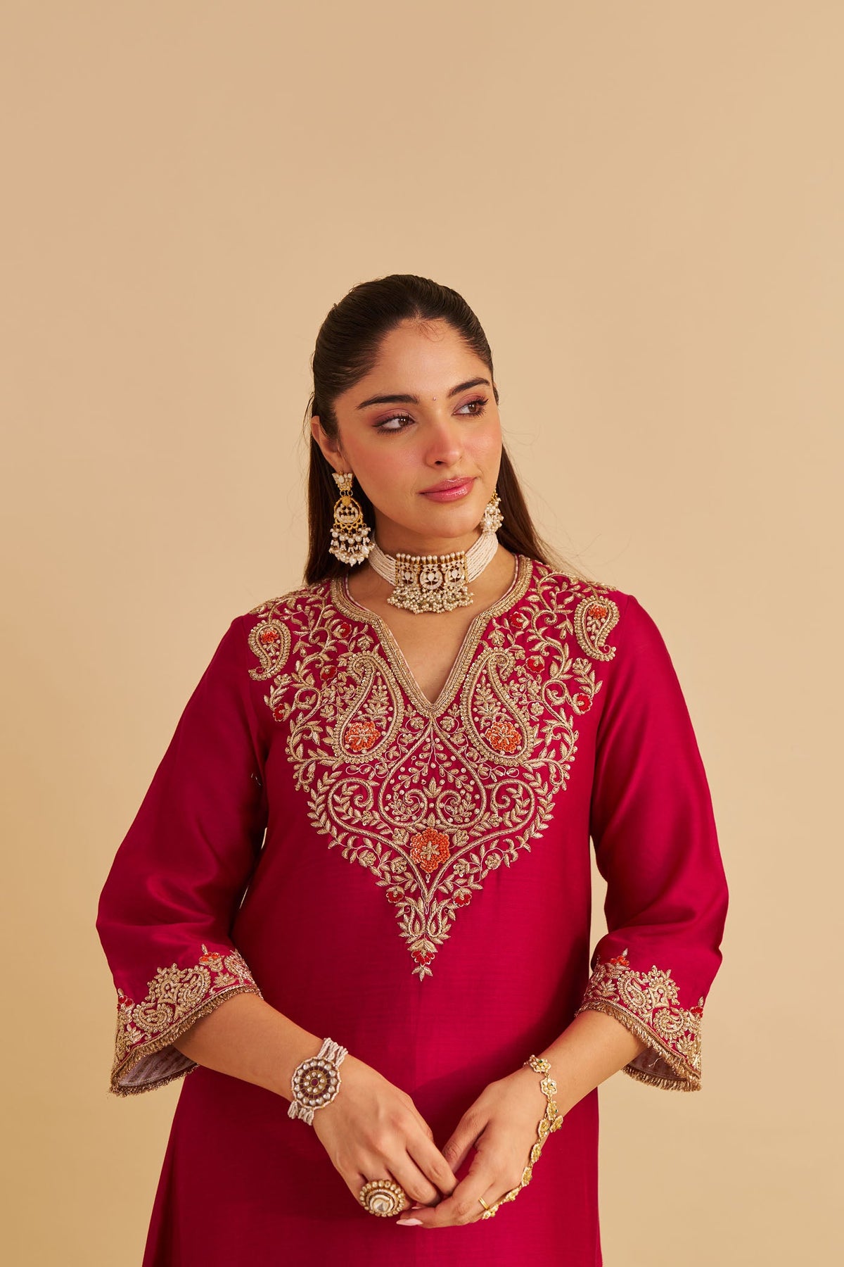 Areefa - Dabka Zardozi Embroidered Rich Banarasi Rani Hotpink Suit & Salwar
