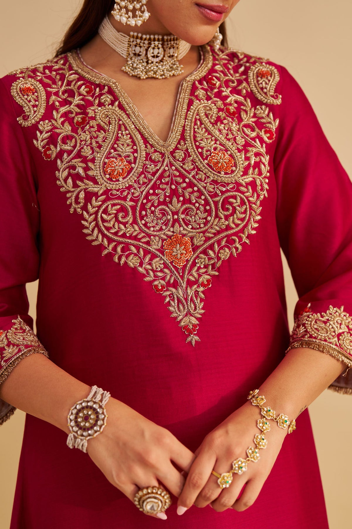 Areefa - Dabka Zardozi Embroidered Rich Banarasi Rani Hotpink Suit & Salwar