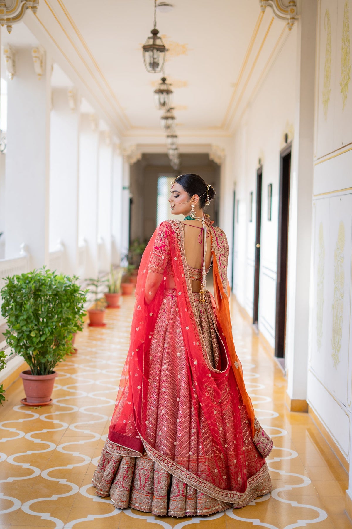 Anahira - Rani Hotpink Blouse with Lehenga and Dupatta