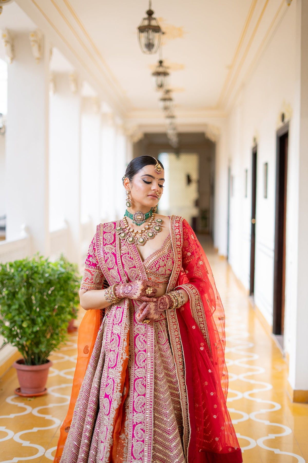 Anahira - Rani Hotpink Blouse with Lehenga and Dupatta