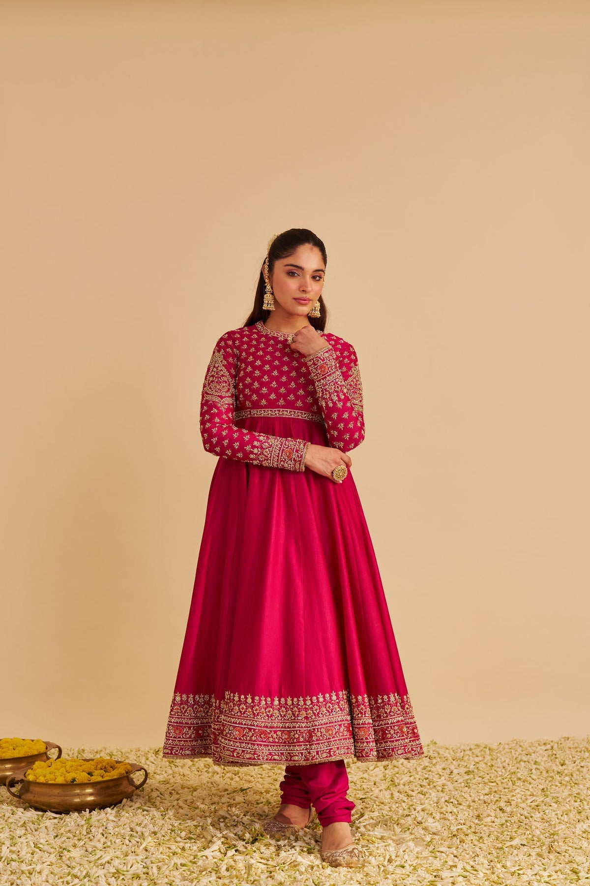 Noor - Dabka Zardozi Embroidered Chanderi Silk Rani Hotpink Anarkali Set