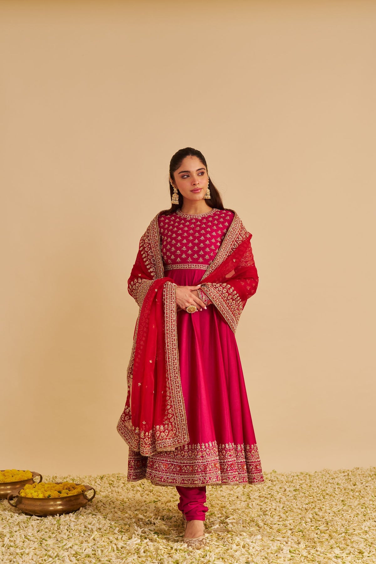 Noor - Dabka Zardozi Embroidered Chanderi Silk Rani Hotpink Anarkali Set