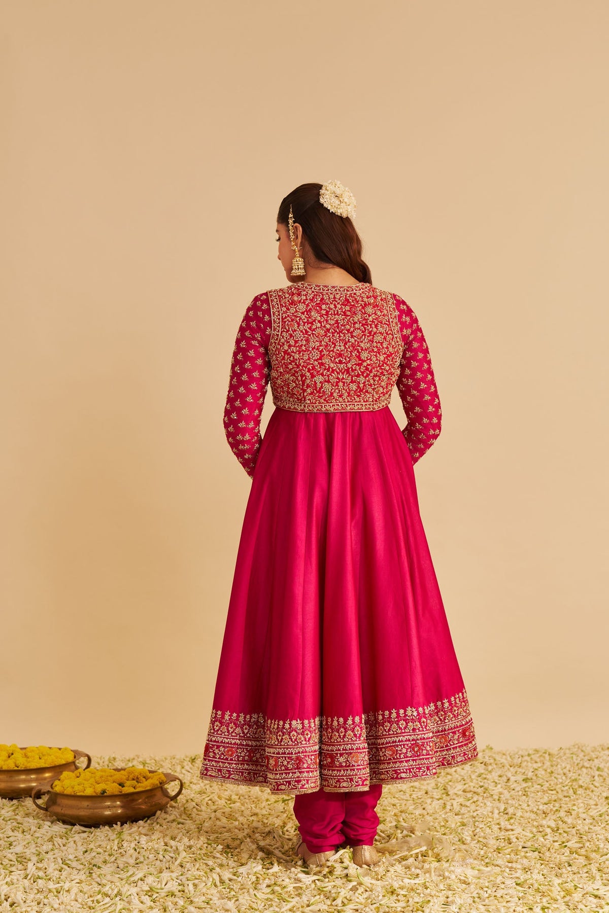 Noor - Dabka Zardozi Embroidered Chanderi Silk Rani Hotpink Anarkali Set