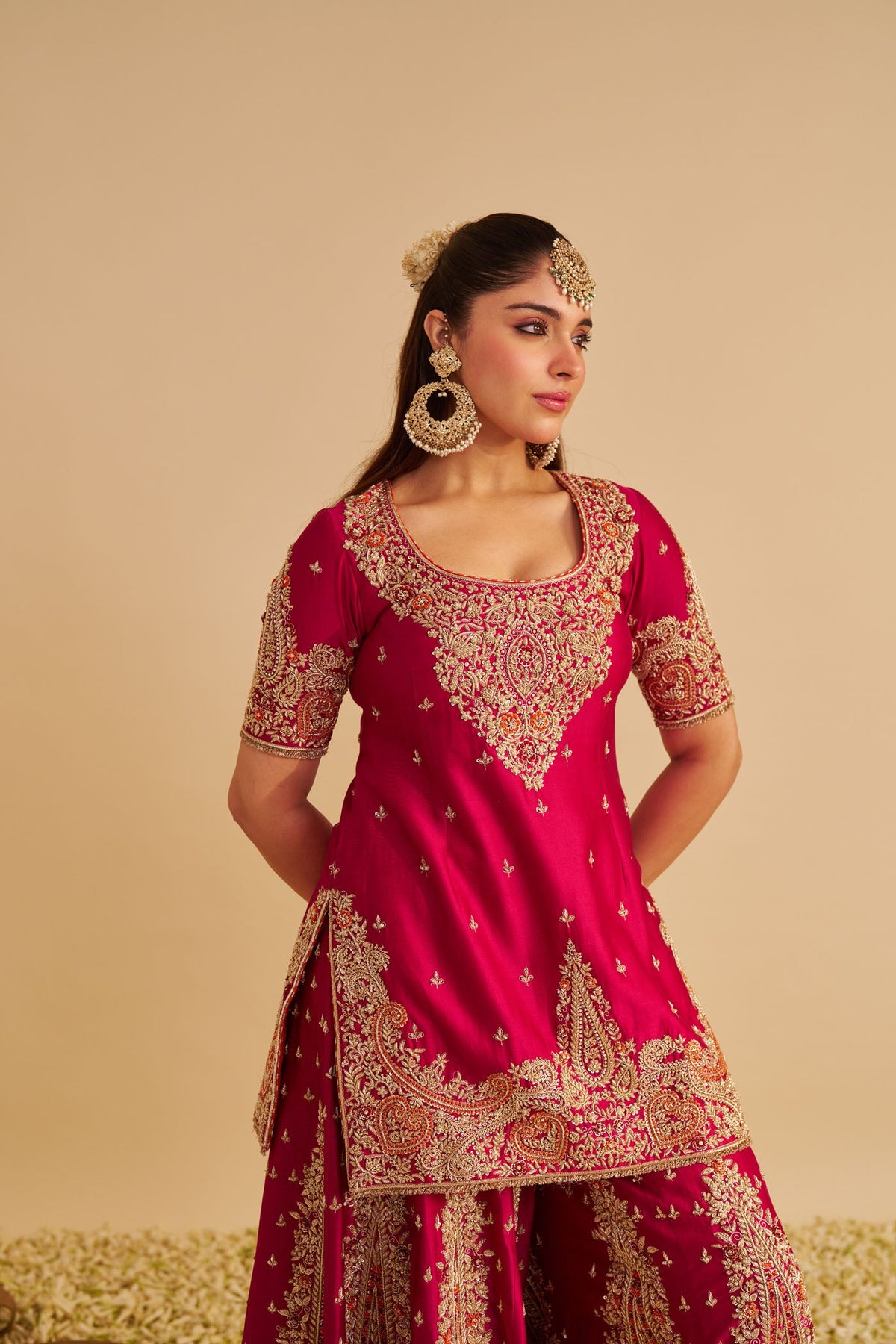Alina - Dabka Zardozi Embroidered Silk Rani Hotpink Sharara Set