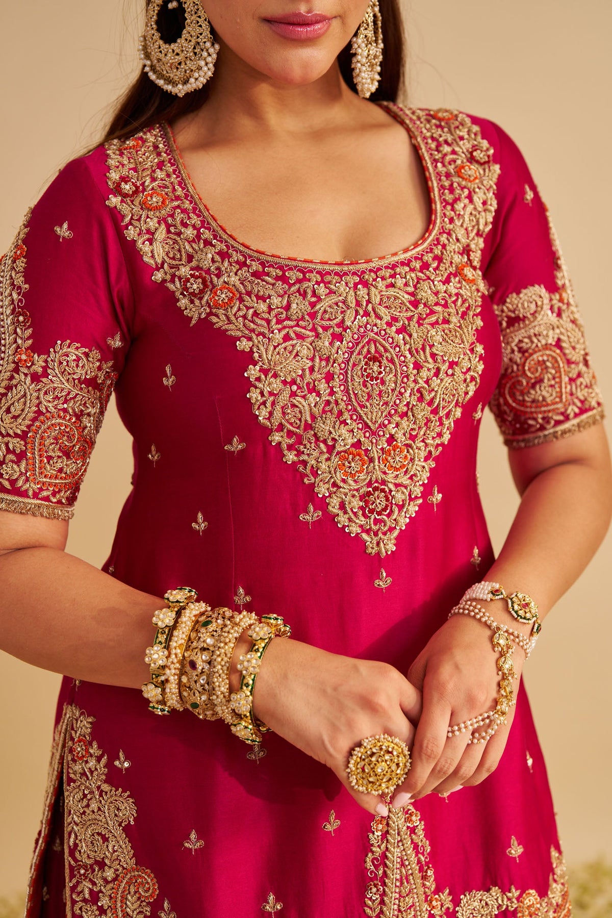Alina - Dabka Zardozi Embroidered Silk Rani Hotpink Sharara Set