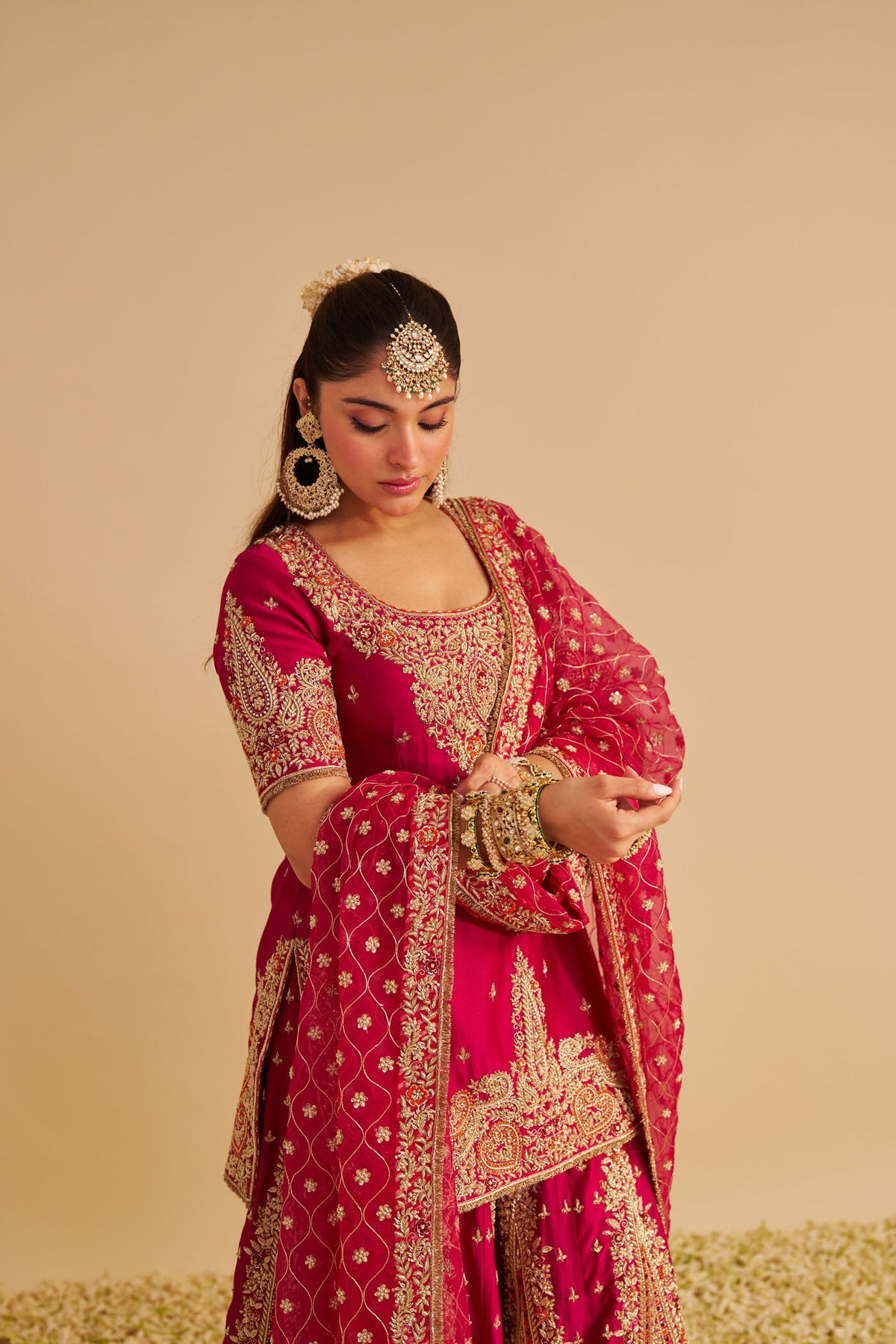 Alina - Dabka Zardozi Embroidered Silk Rani Hotpink Sharara Set
