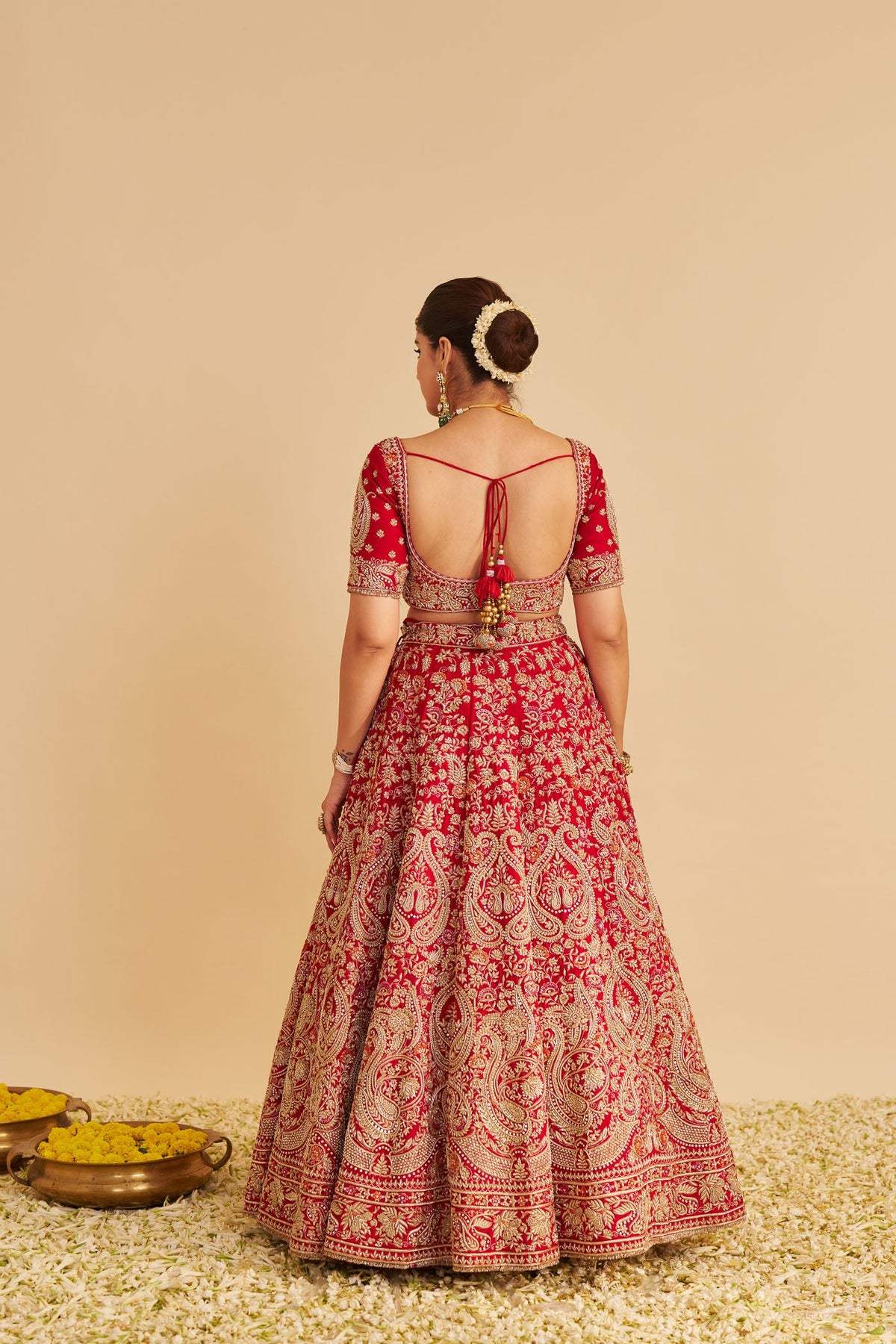 Sanaa - Dabka Zardozi Embroidered Raw Silk Red Bridal Lehenga Set