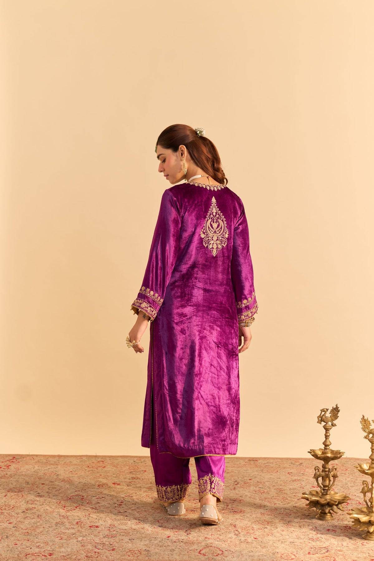 Fareeha Silk Velvet purple Long Kurta with salwar