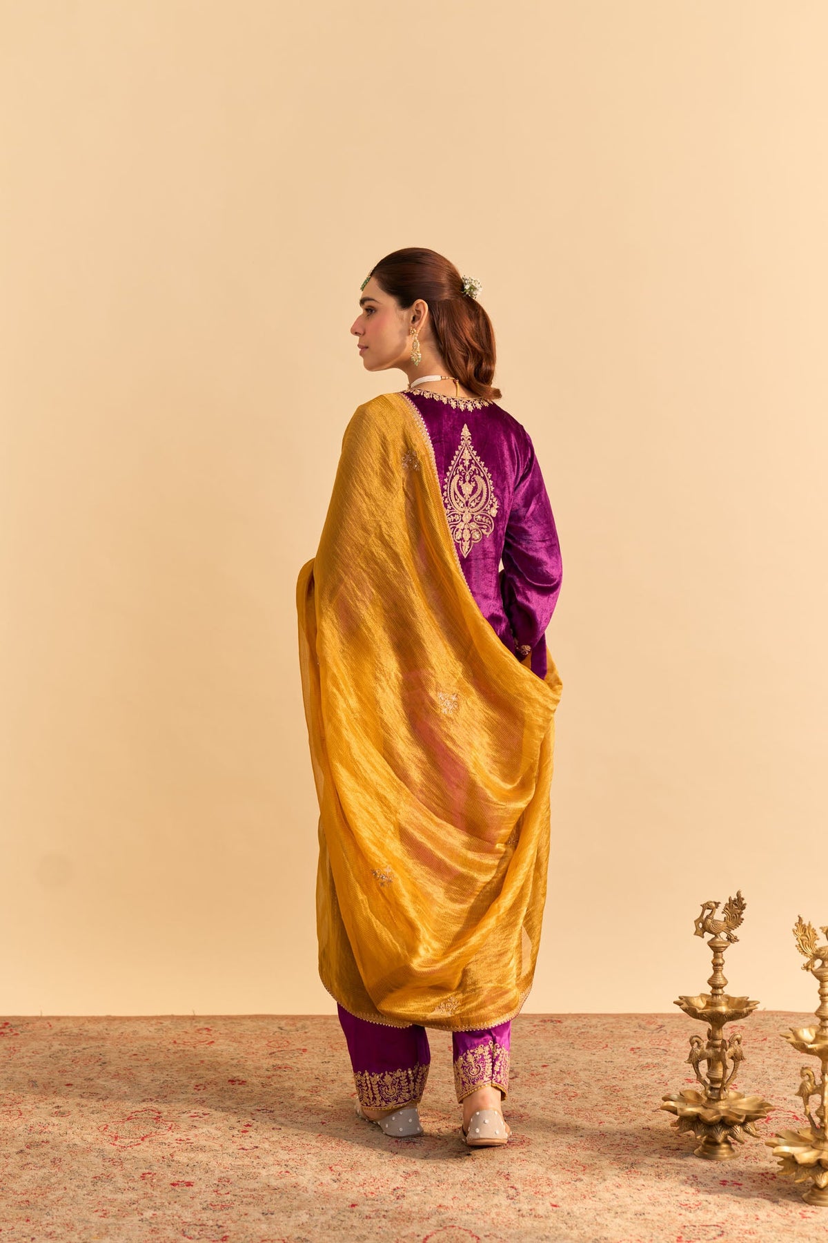 Fareeha Silk Velvet purple Long Kurta with salwar