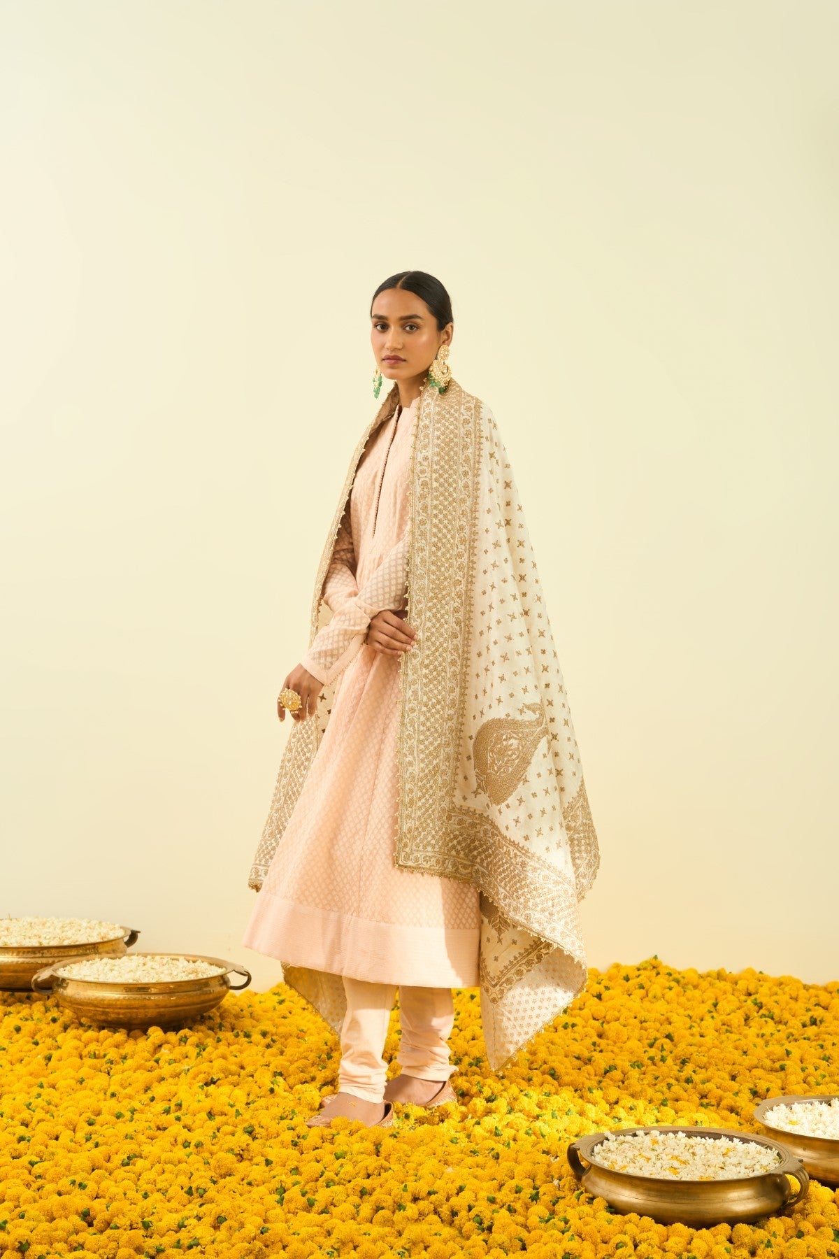 Daisy Ivory Tilla Embroidery Odhni