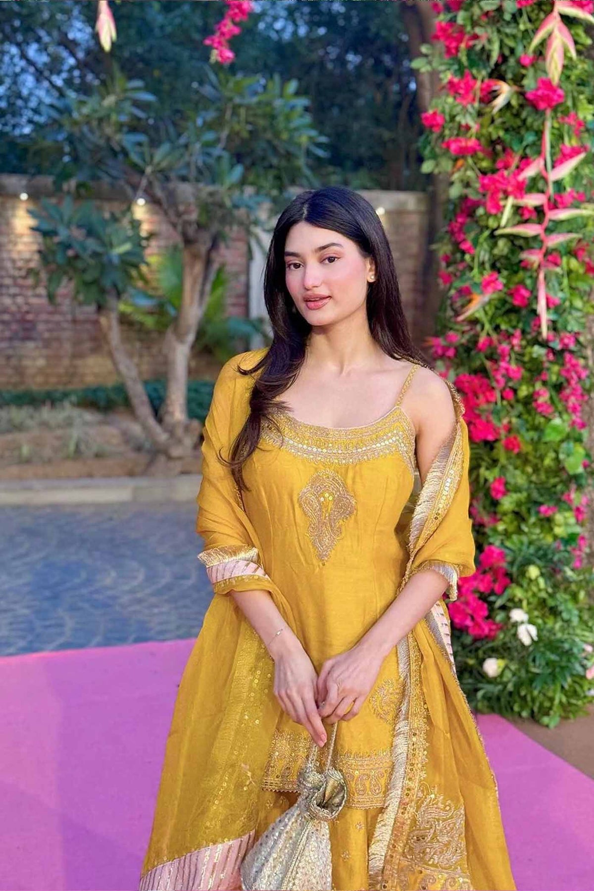 Medha Das In AABROO - Glaze Mustard SHORT KURTA WITH SHARARA AND DUPATTA