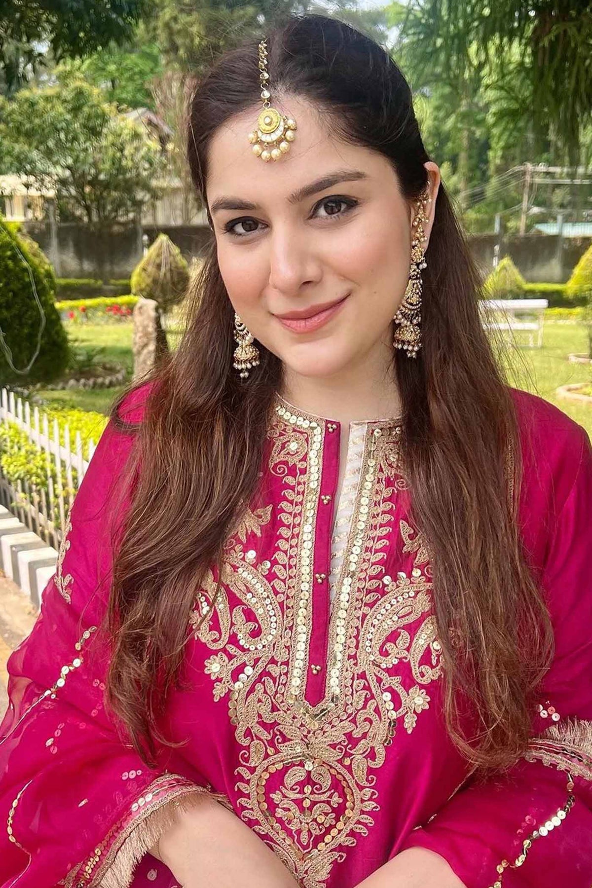 Guntas Sethi In MAHIKA - Rani Hotpink LONG KURTA WITH PALAZZO AND DUPATTA