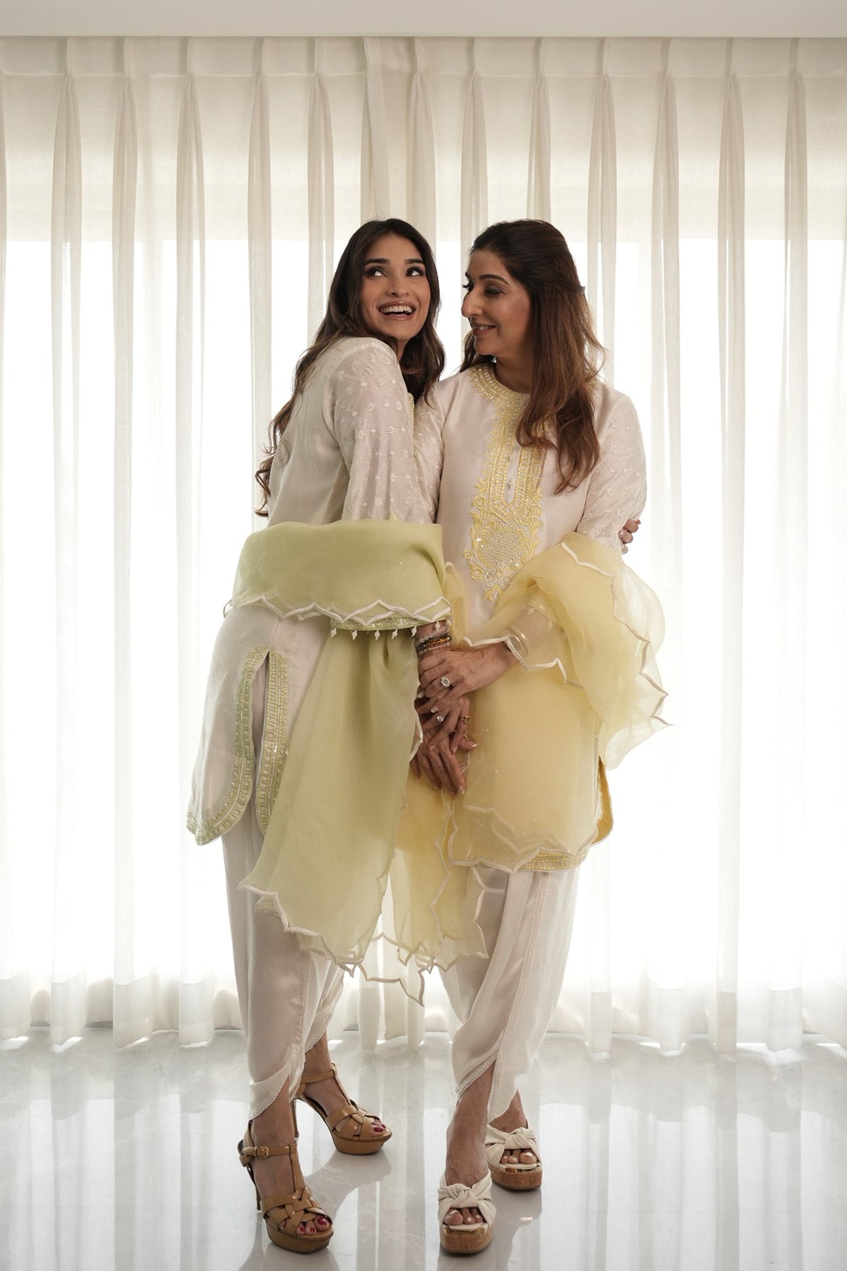 Tasheen In RUHI - DAISY IVORY WITH LEMON YELLOW SHORT KURTA AND DHOTI